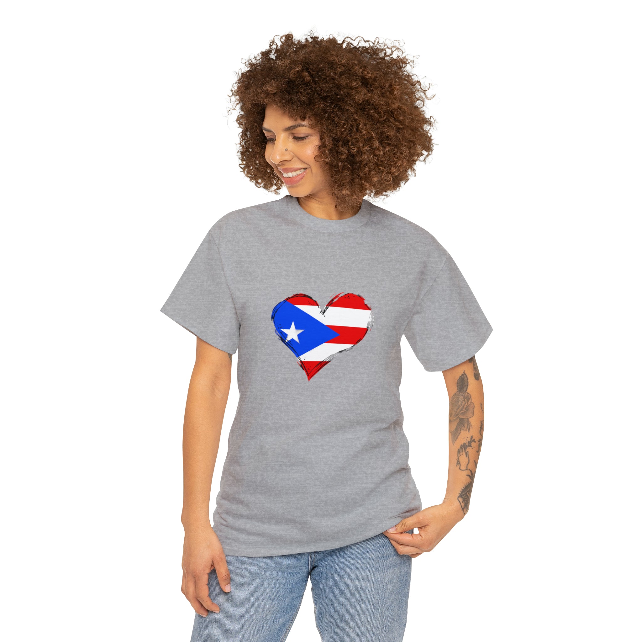 Puerto Rican Flag Heart Unisex Heavy Cotton Tee
