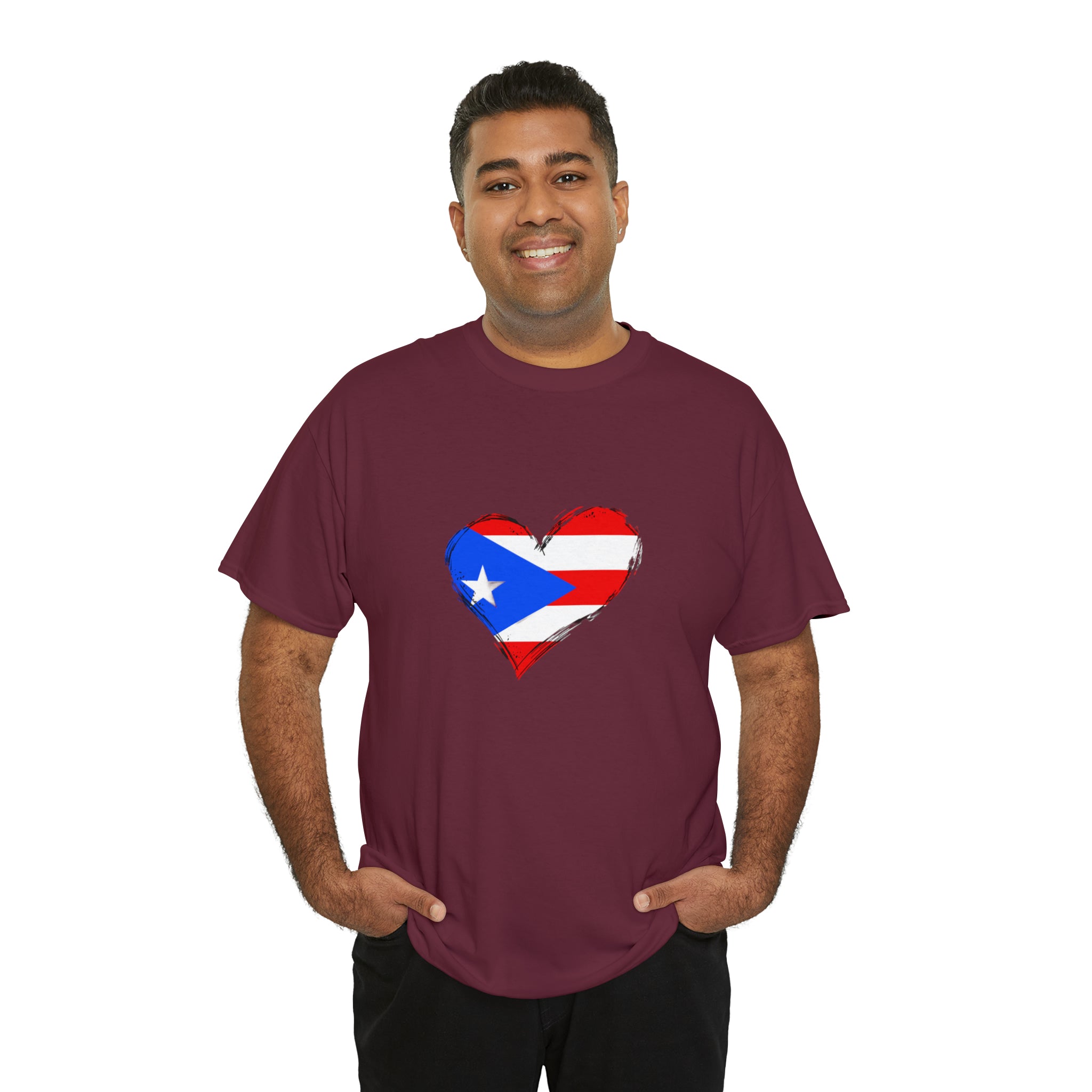 Puerto Rican Flag Heart Unisex Heavy Cotton Tee