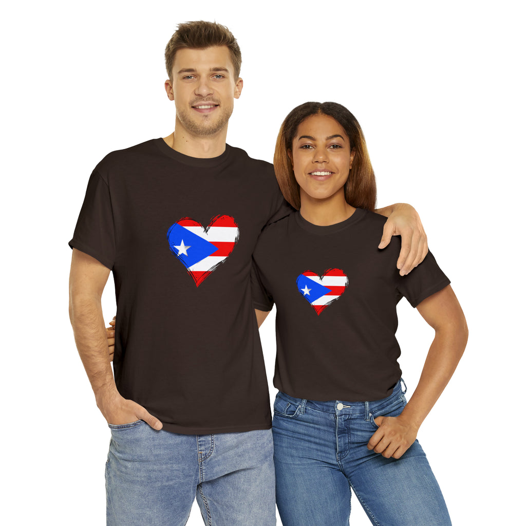 Puerto Rican Flag Heart Unisex Heavy Cotton Tee