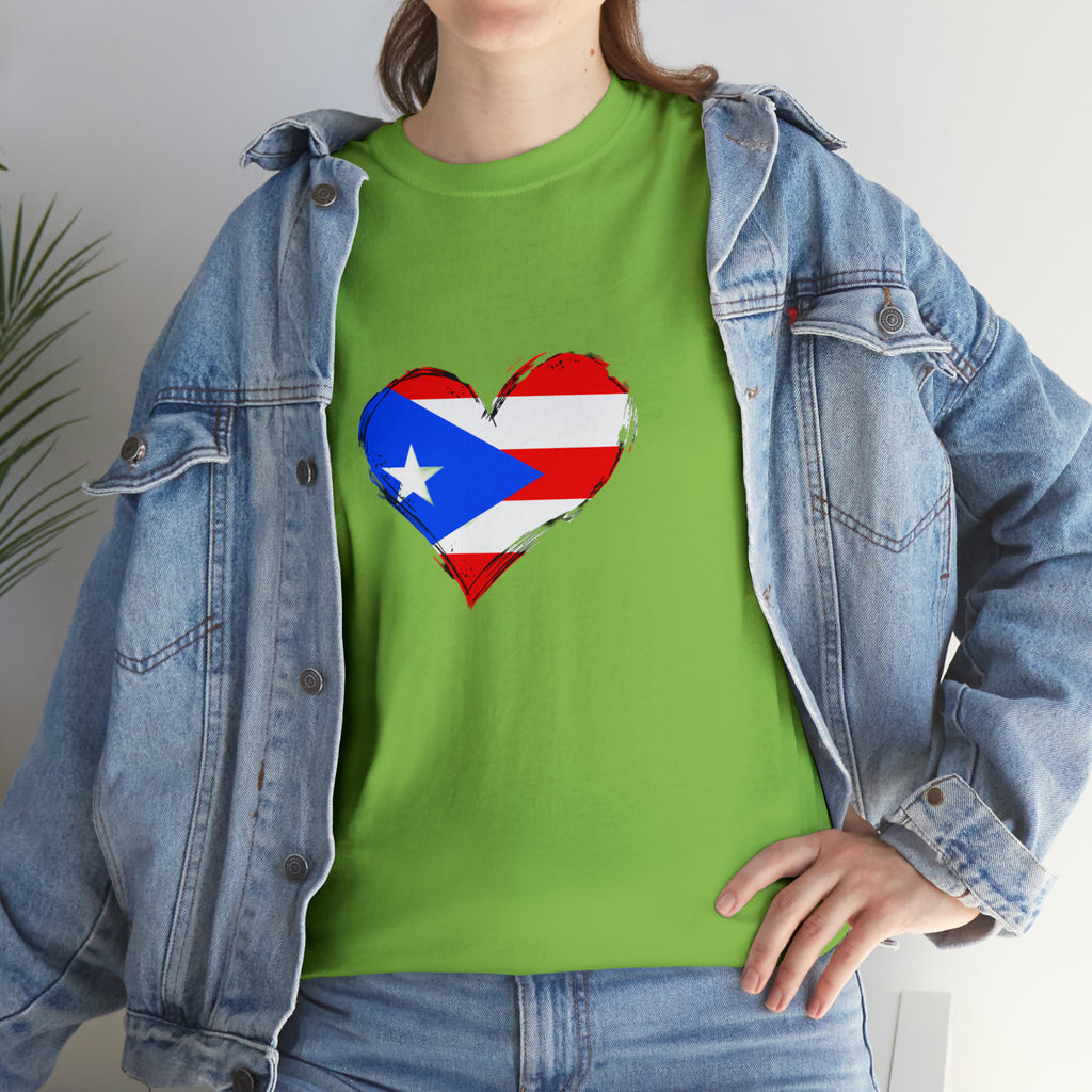 Puerto Rican Flag Heart Unisex Heavy Cotton Tee