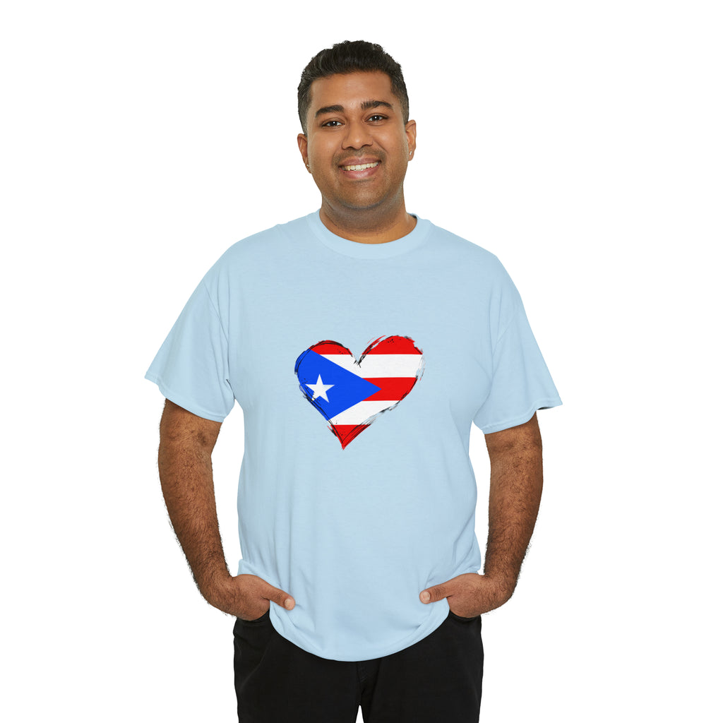 Puerto Rican Flag Heart Unisex Heavy Cotton Tee