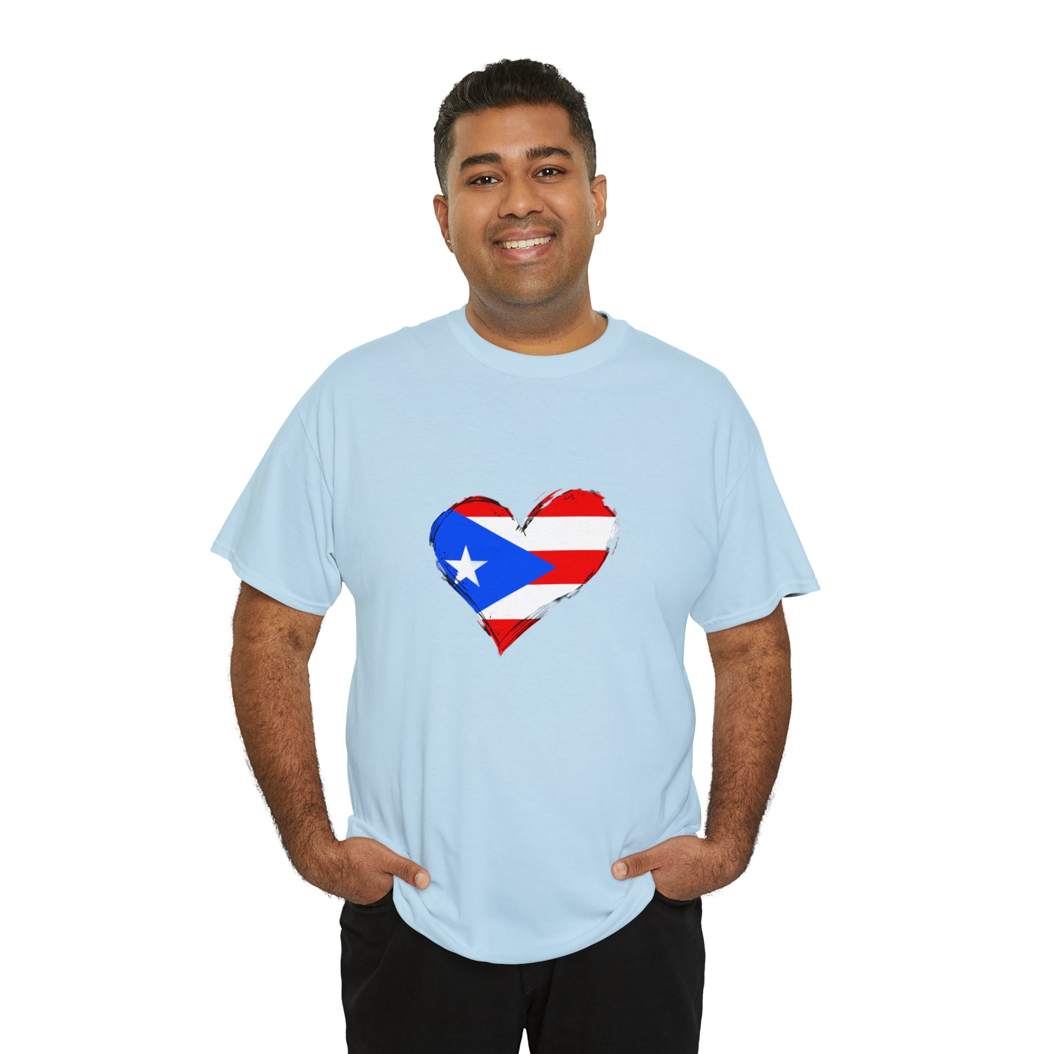 Puerto Rican Flag Heart Unisex Heavy Cotton Tee