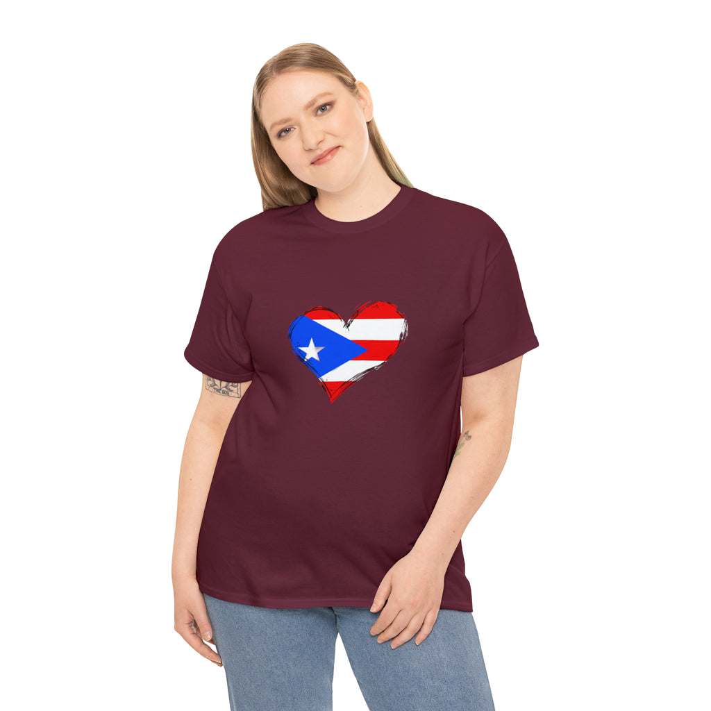 Puerto Rican Flag Heart Unisex Heavy Cotton Tee
