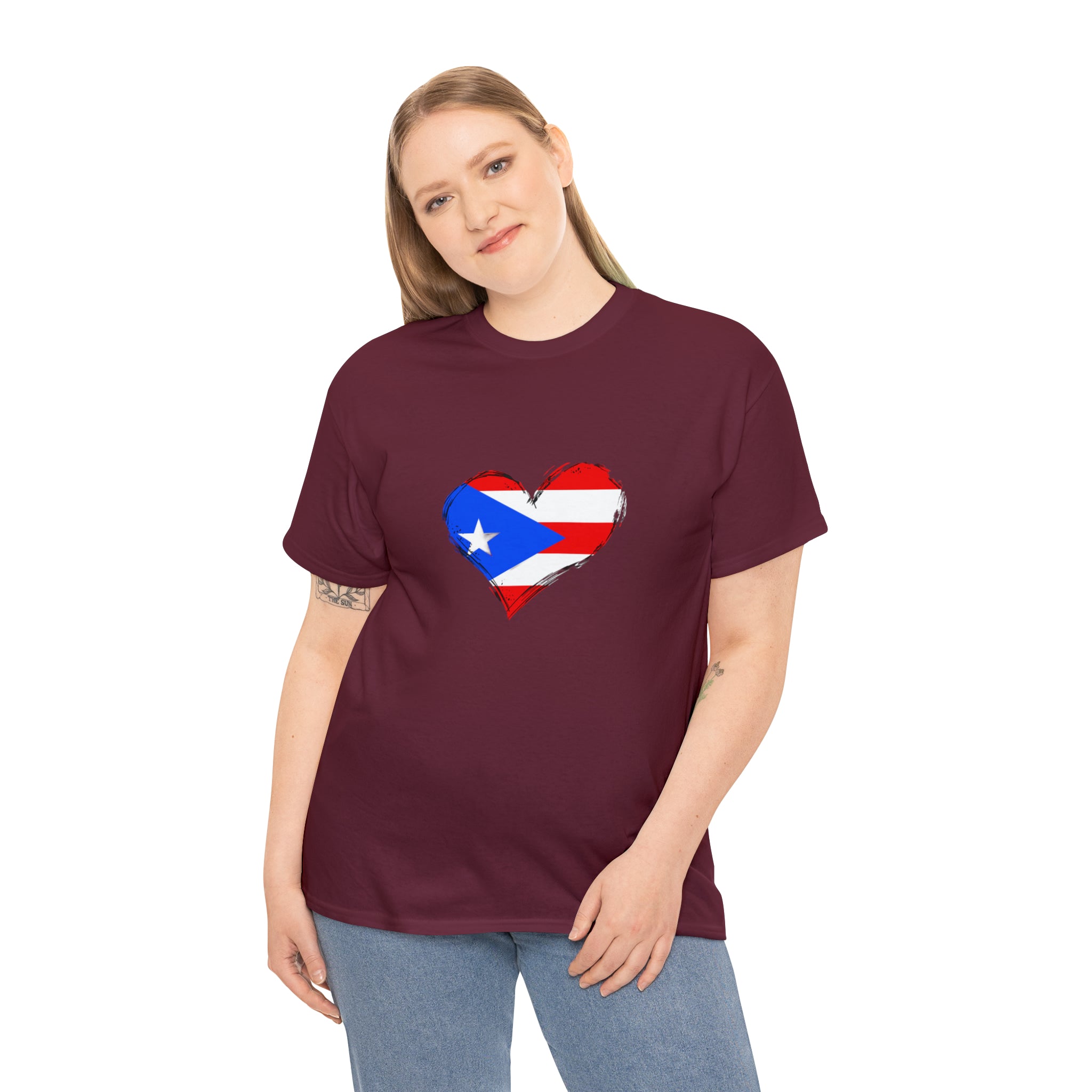 Puerto Rican Flag Heart Unisex Heavy Cotton Tee