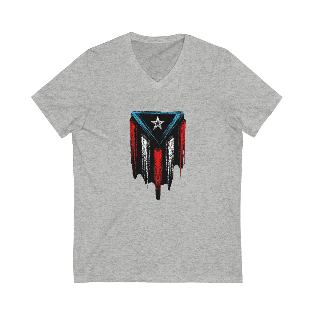 Puerto Rican Flag Unisex Jersey Short Sleeve V-Neck Tee