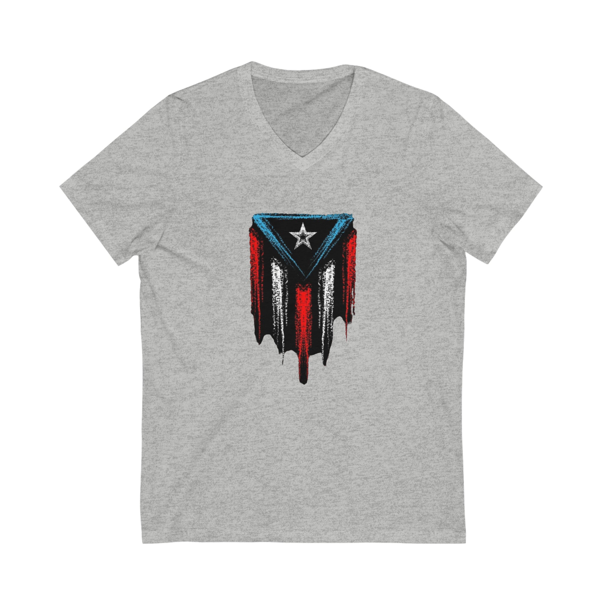 Puerto Rican Flag Unisex Jersey Short Sleeve V-Neck Tee