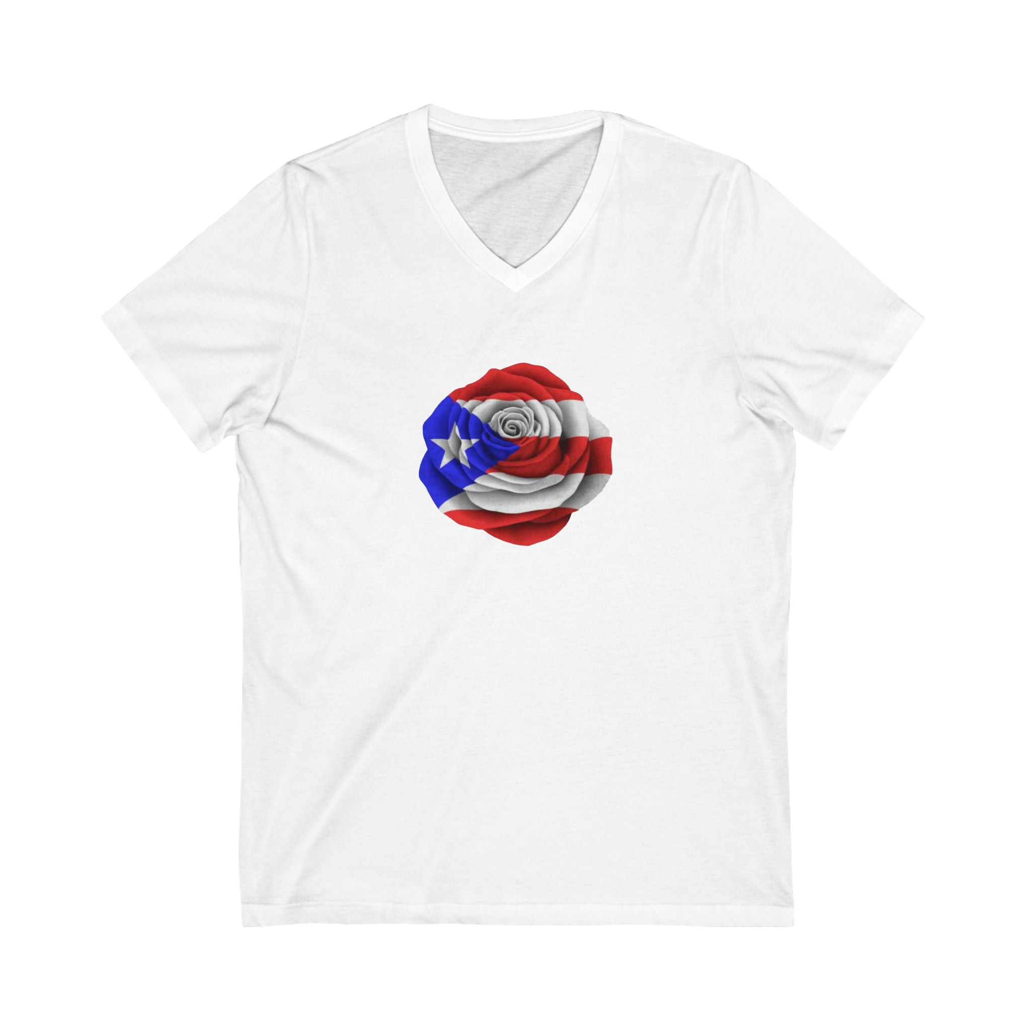 Puerto Rican Flag Rose Unisex Jersey Short Sleeve V-Neck Tee