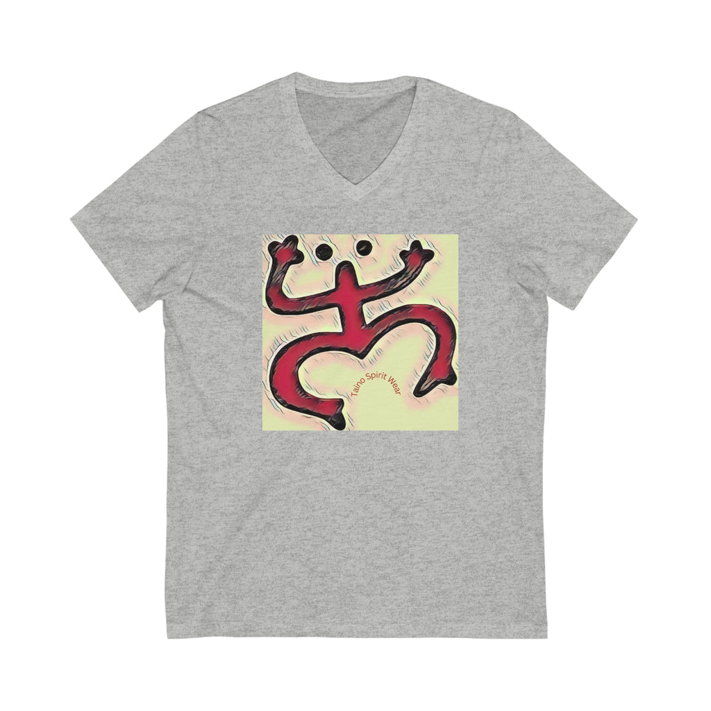 Taino Red Coqui Patch Unisex Jersey Short Sleeve V-Neck Tee