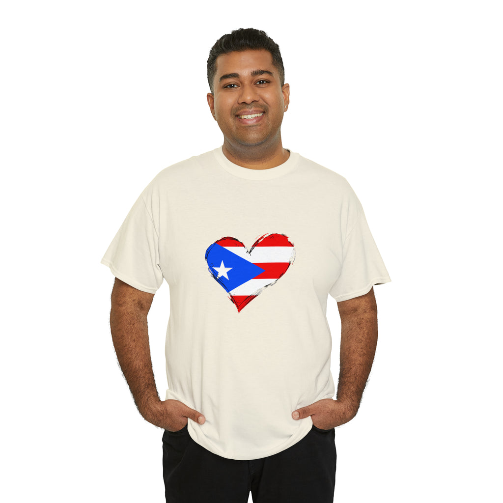Puerto Rican Flag Heart Unisex Heavy Cotton Tee