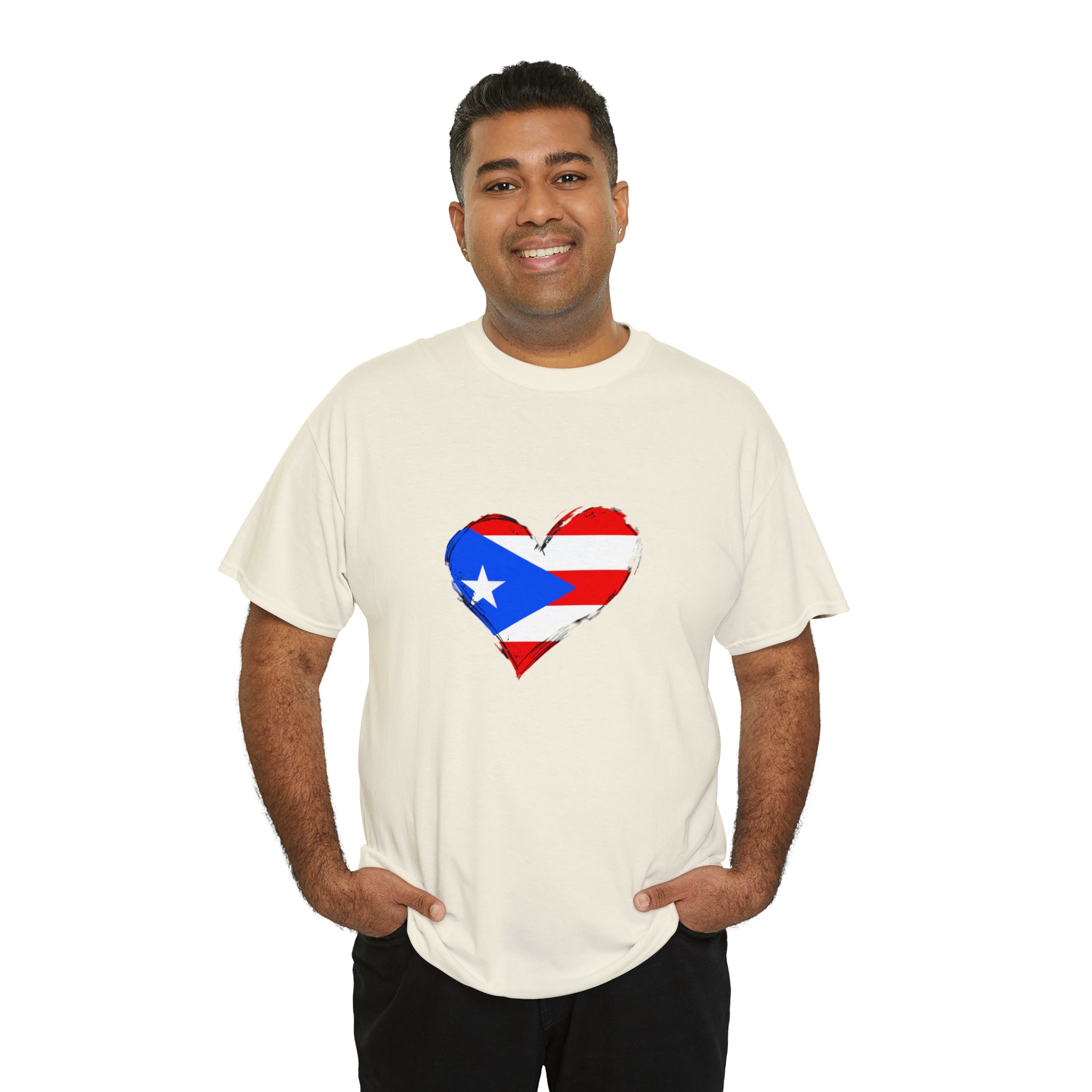 Puerto Rican Flag Heart Unisex Heavy Cotton Tee
