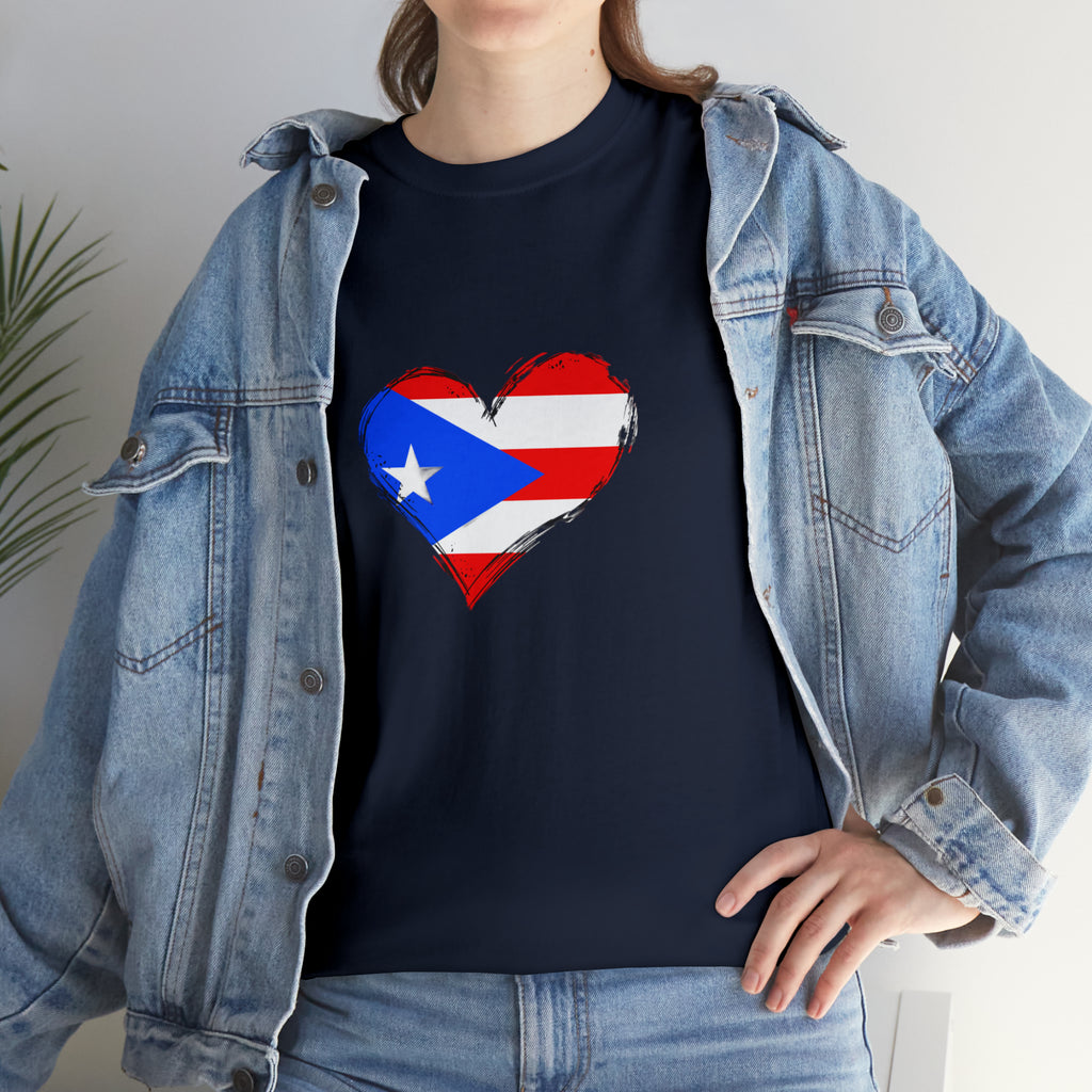 Puerto Rican Flag Heart Unisex Heavy Cotton Tee