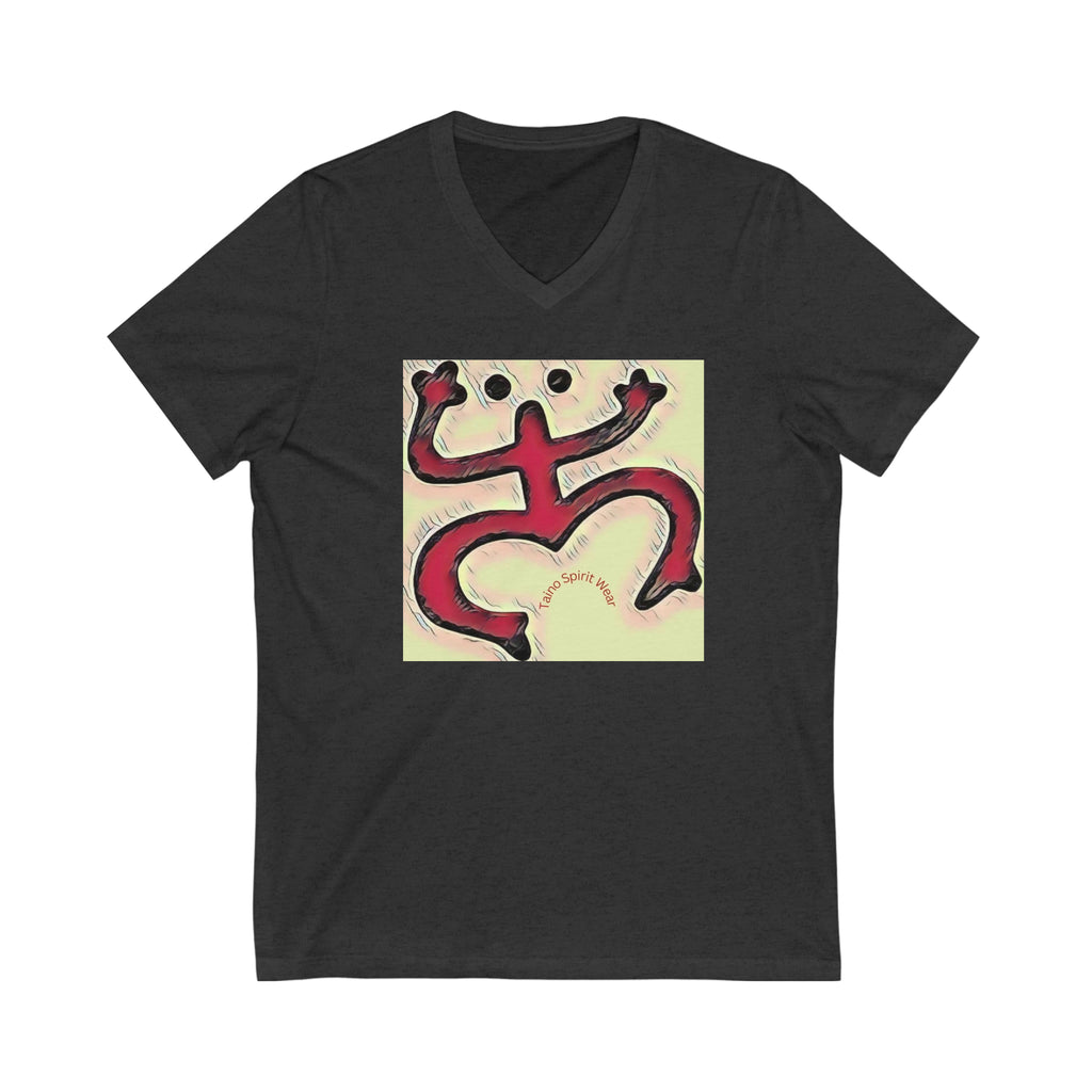 Taino Red Coqui Patch Unisex Jersey Short Sleeve V-Neck Tee
