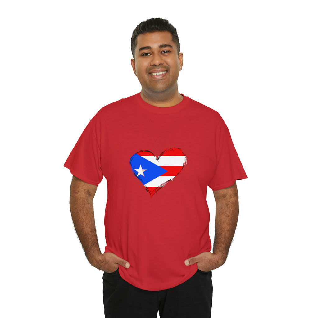 Puerto Rican Flag Heart Unisex Heavy Cotton Tee