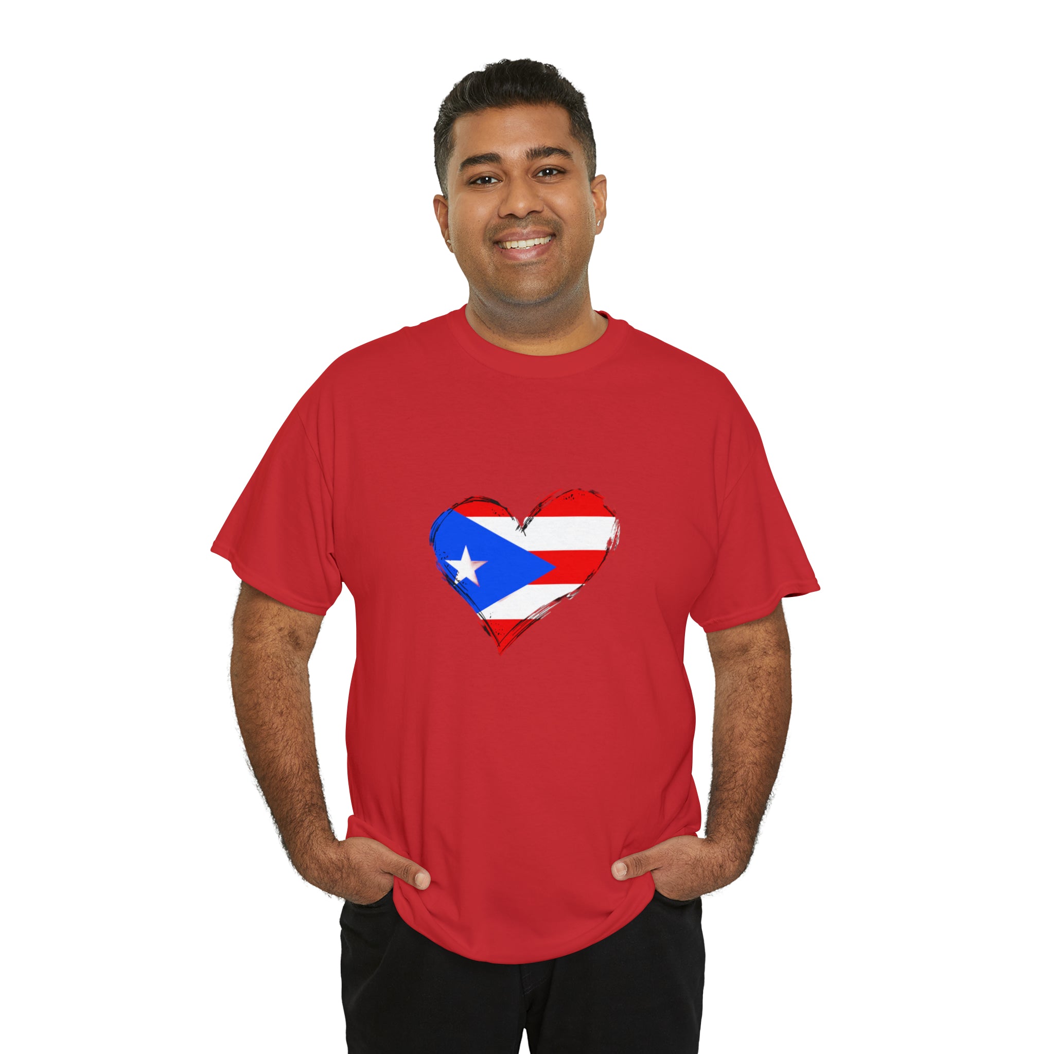 Puerto Rican Flag Heart Unisex Heavy Cotton Tee