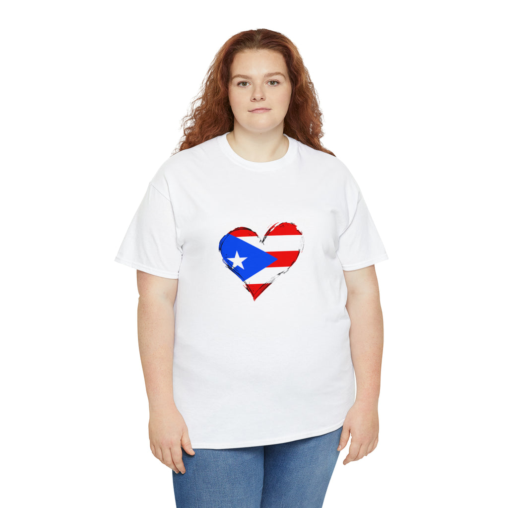 Puerto Rican Flag Heart Unisex Heavy Cotton Tee