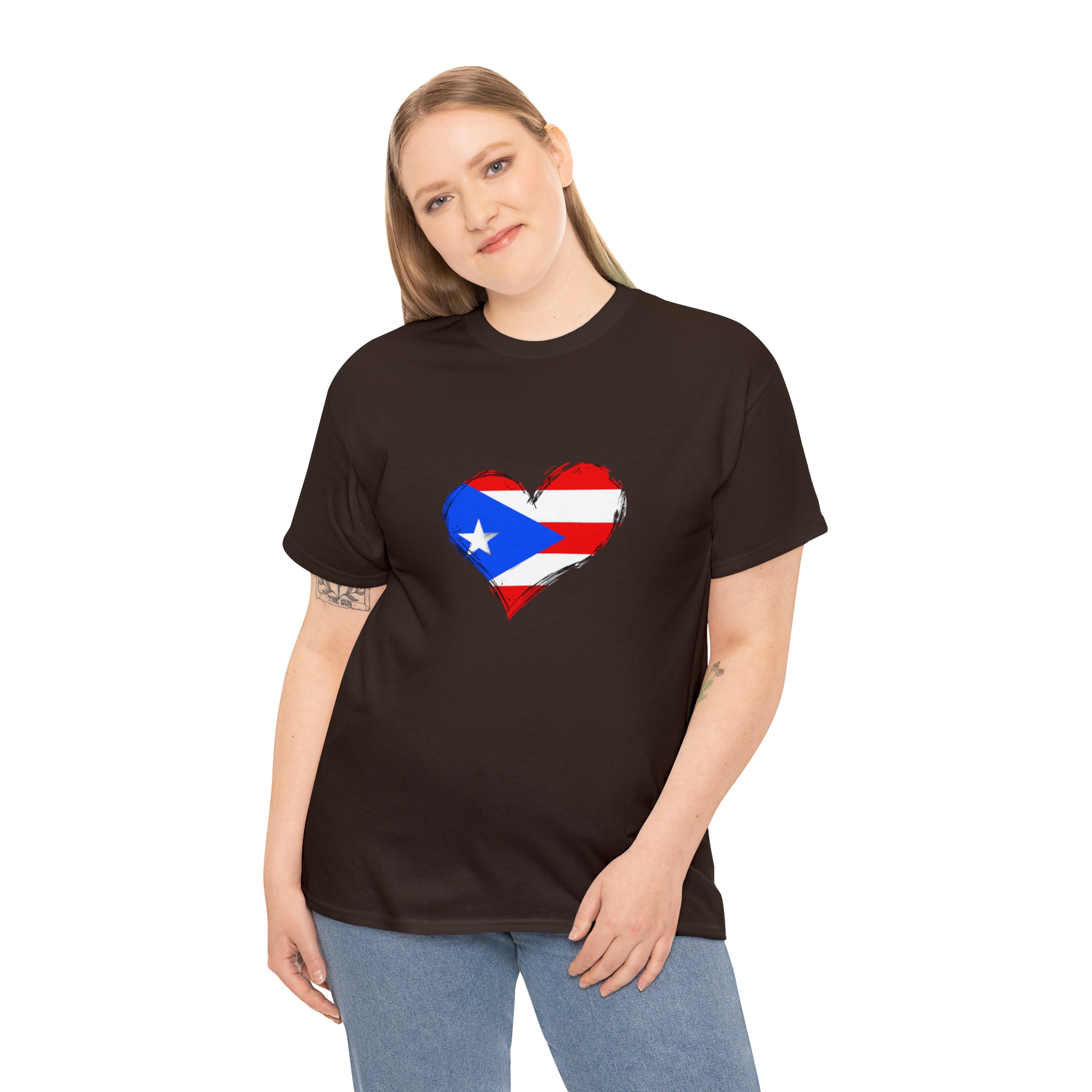 Puerto Rican Flag Heart Unisex Heavy Cotton Tee