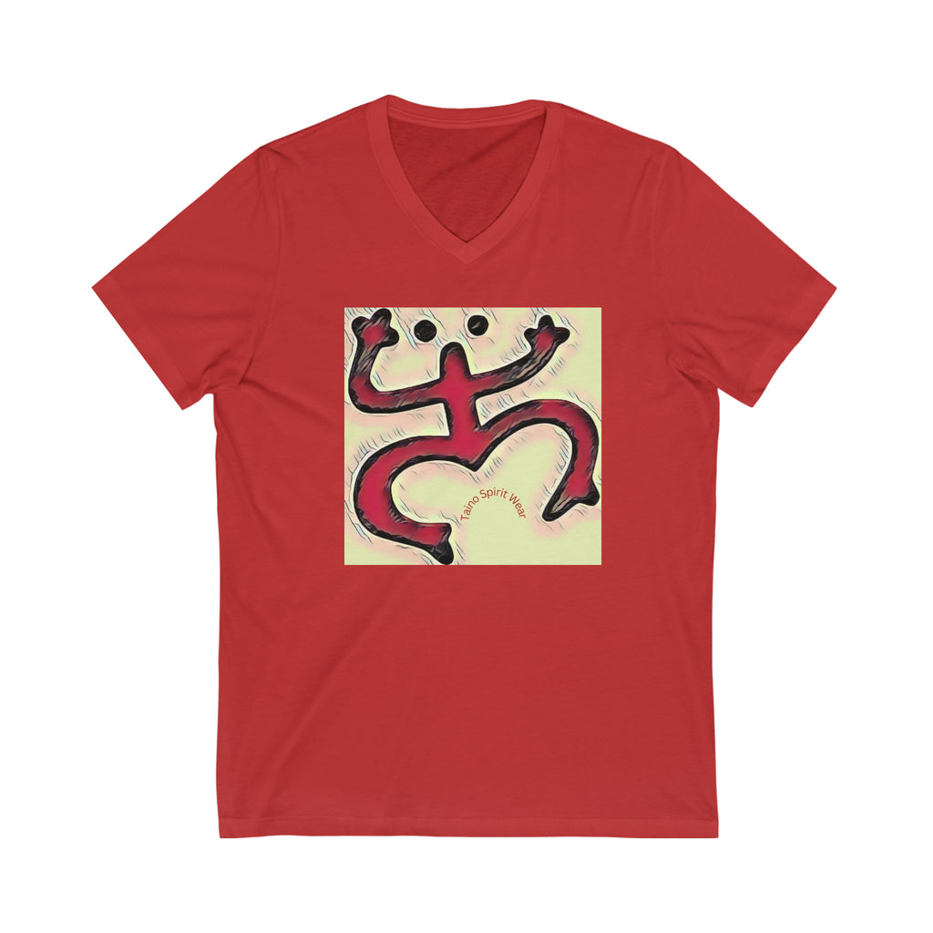 Taino Red Coqui Patch Unisex Jersey Short Sleeve V-Neck Tee