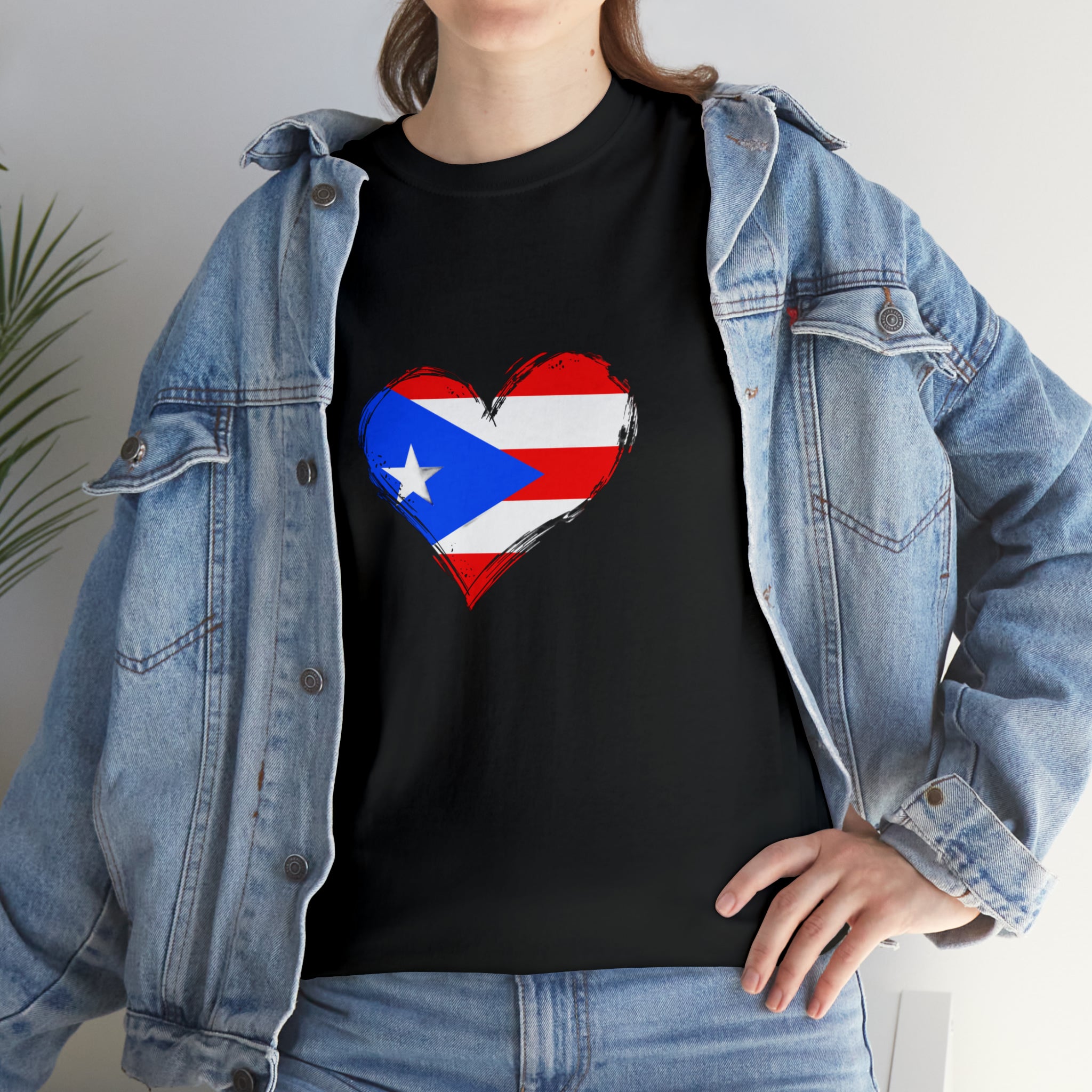 Puerto Rican Flag Heart Unisex Heavy Cotton Tee