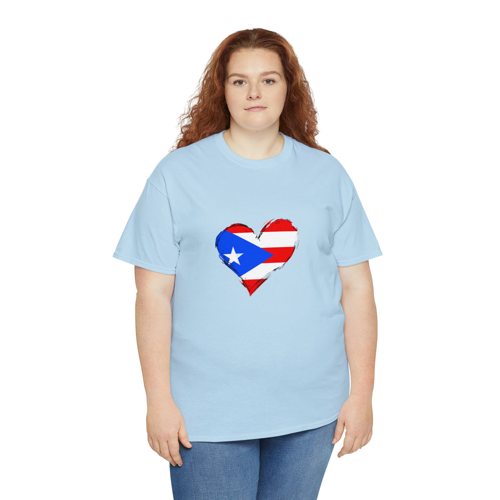 Puerto Rican Flag Heart Unisex Heavy Cotton Tee
