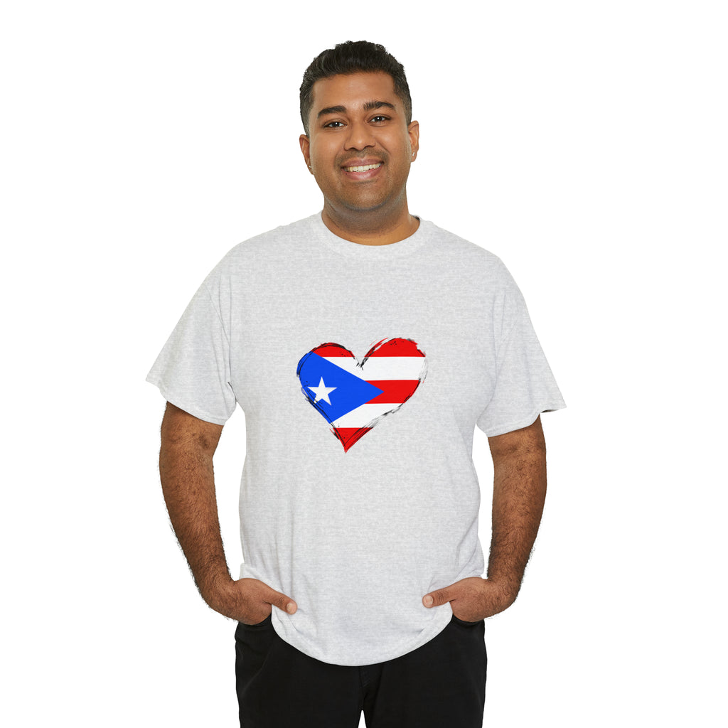 Puerto Rican Flag Heart Unisex Heavy Cotton Tee