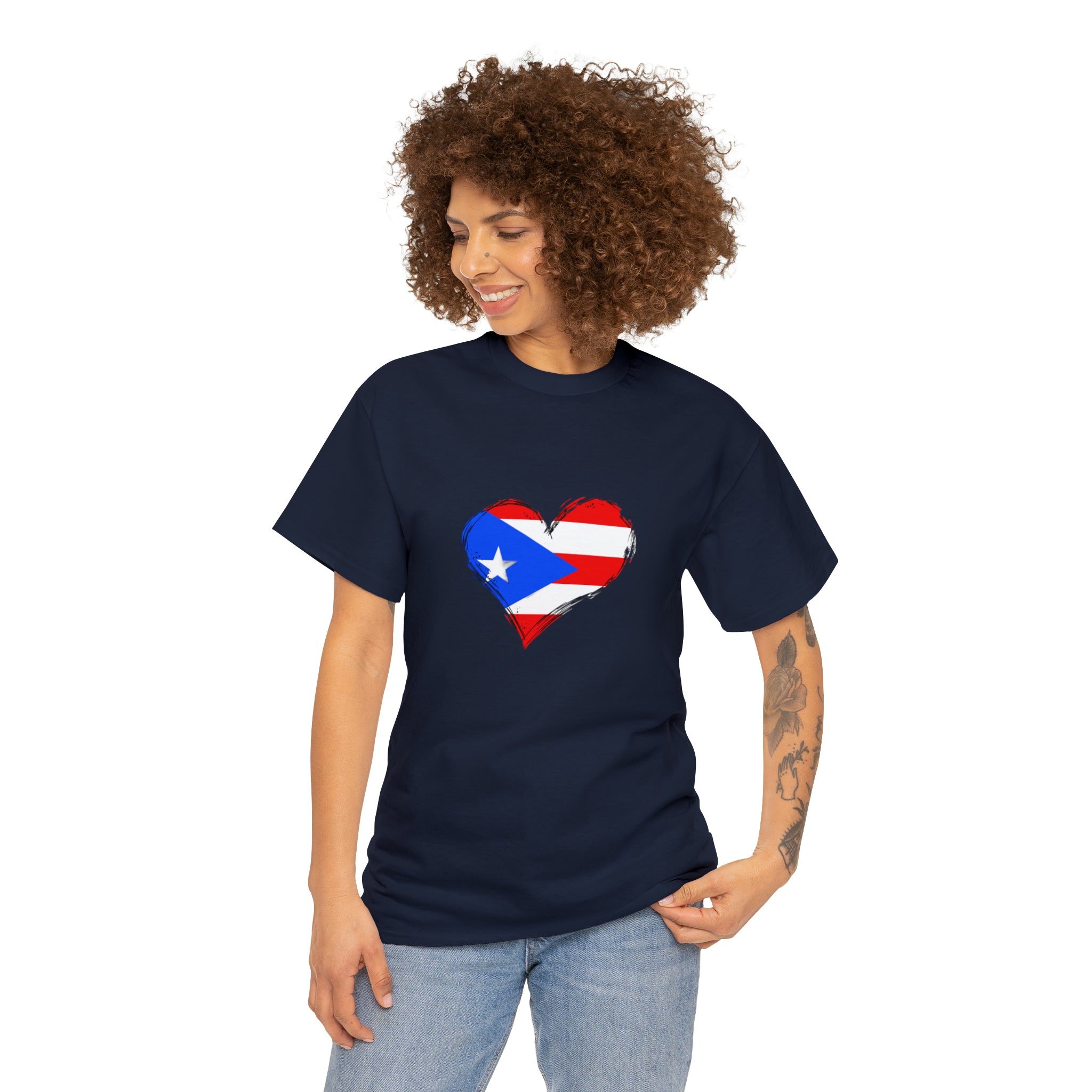 Puerto Rican Flag Heart Unisex Heavy Cotton Tee
