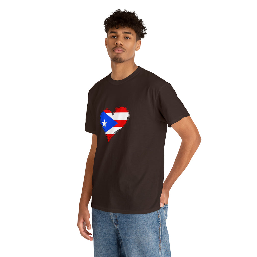 Puerto Rican Flag Heart Unisex Heavy Cotton Tee