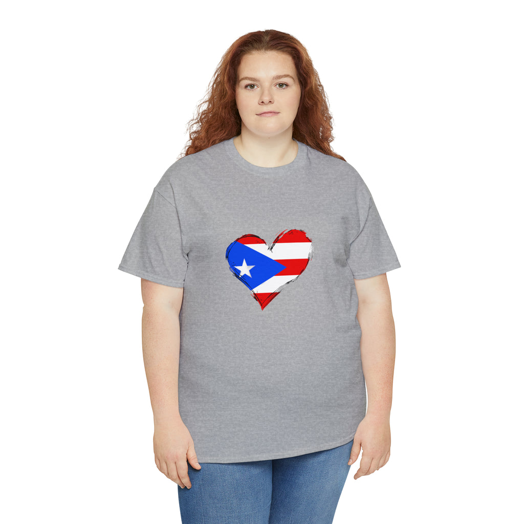 Puerto Rican Flag Heart Unisex Heavy Cotton Tee