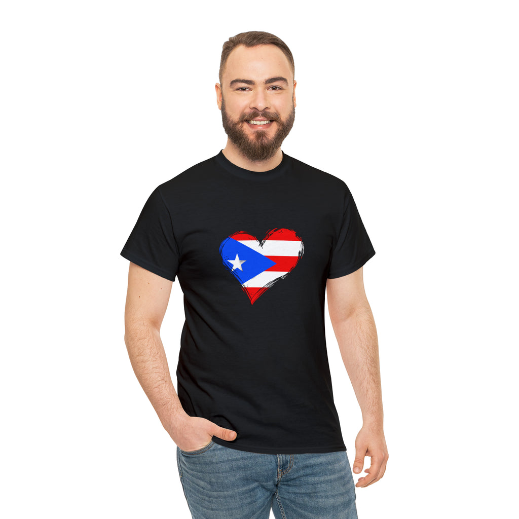 Puerto Rican Flag Heart Unisex Heavy Cotton Tee