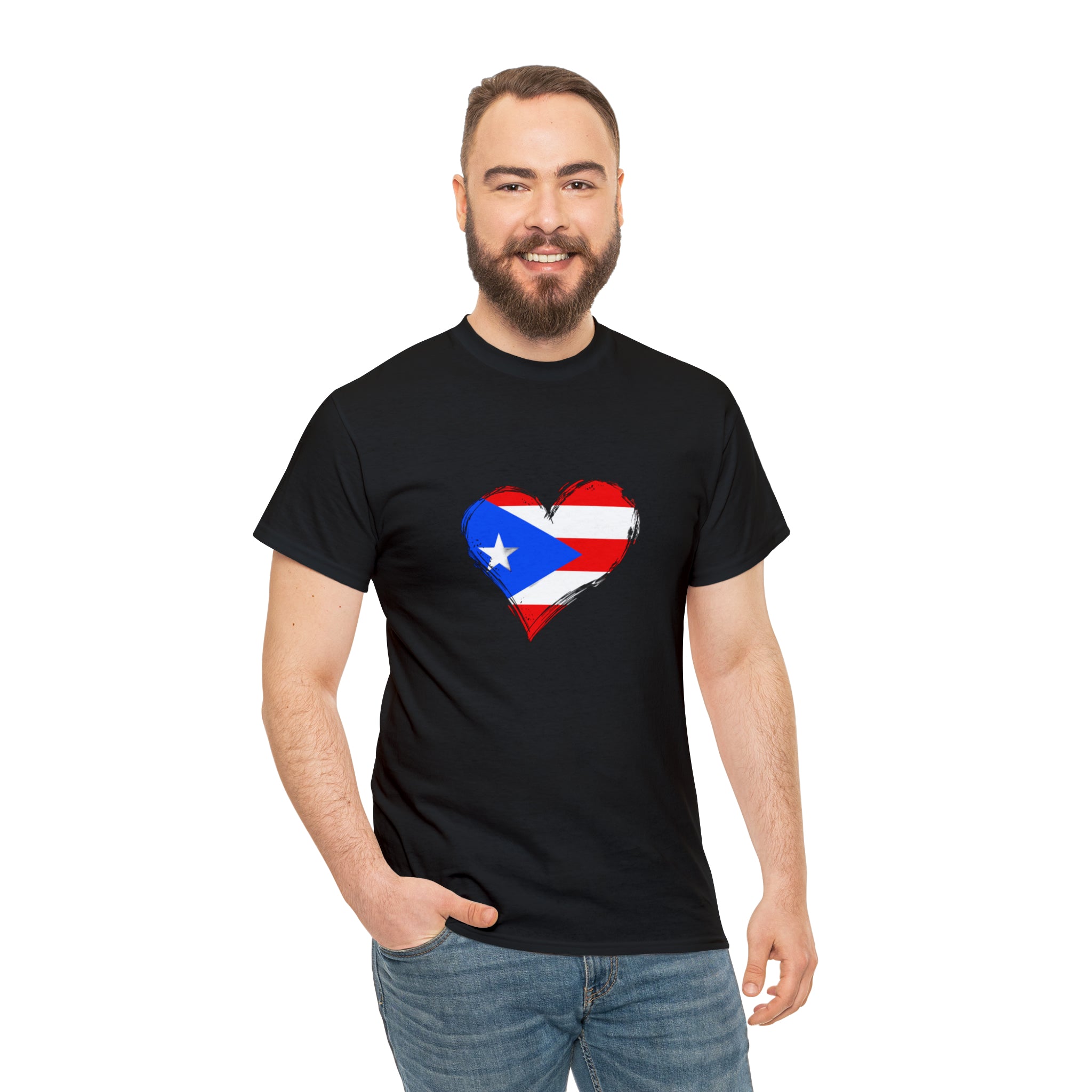 Puerto Rican Flag Heart Unisex Heavy Cotton Tee
