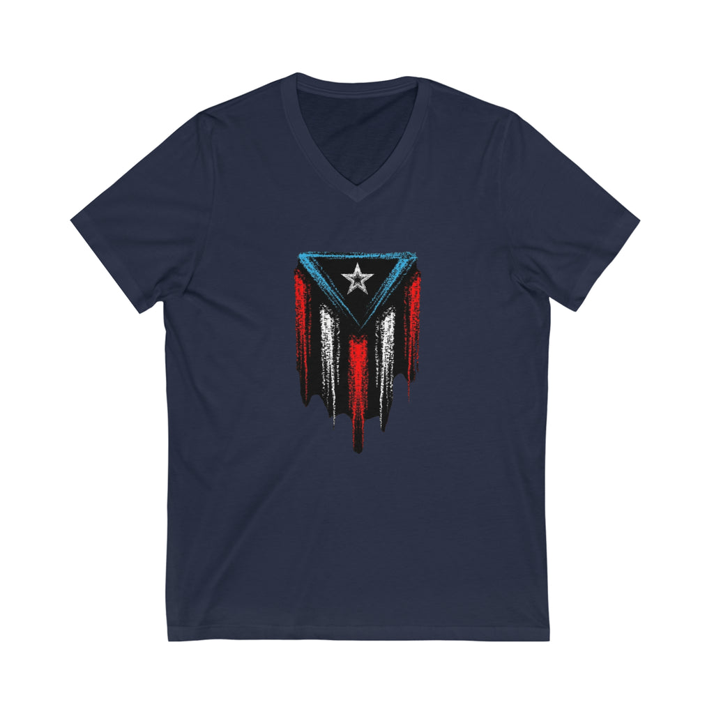 Puerto Rican Flag Unisex Jersey Short Sleeve V-Neck Tee