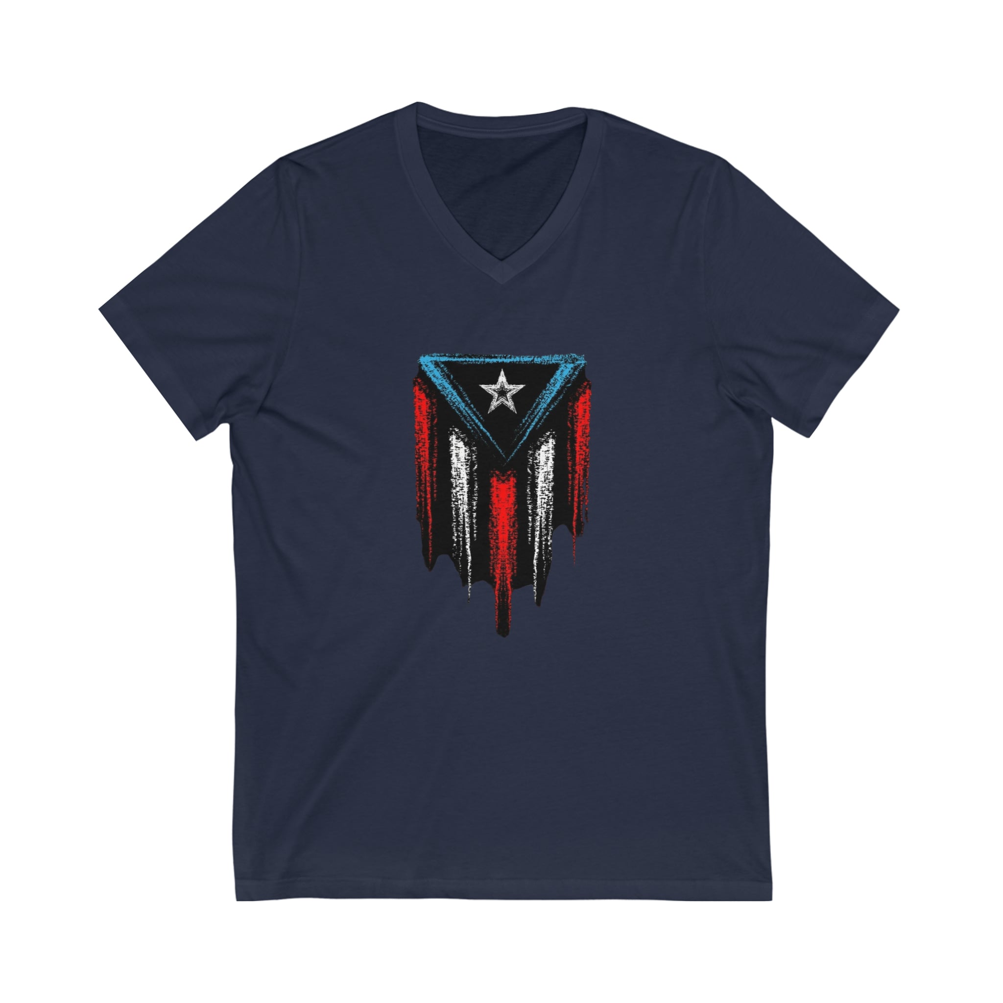 Puerto Rican Flag Unisex Jersey Short Sleeve V-Neck Tee