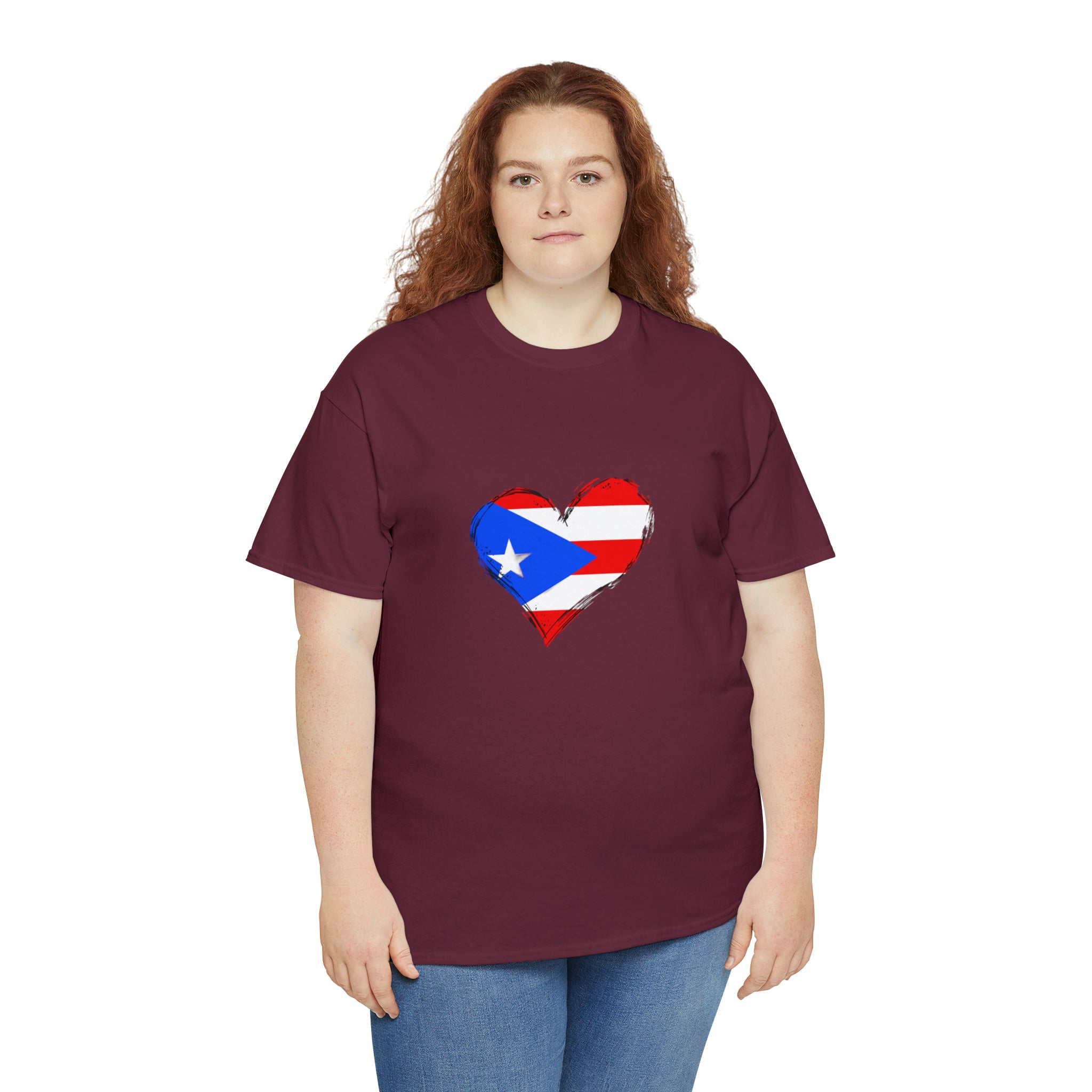 Puerto Rican Flag Heart Unisex Heavy Cotton Tee