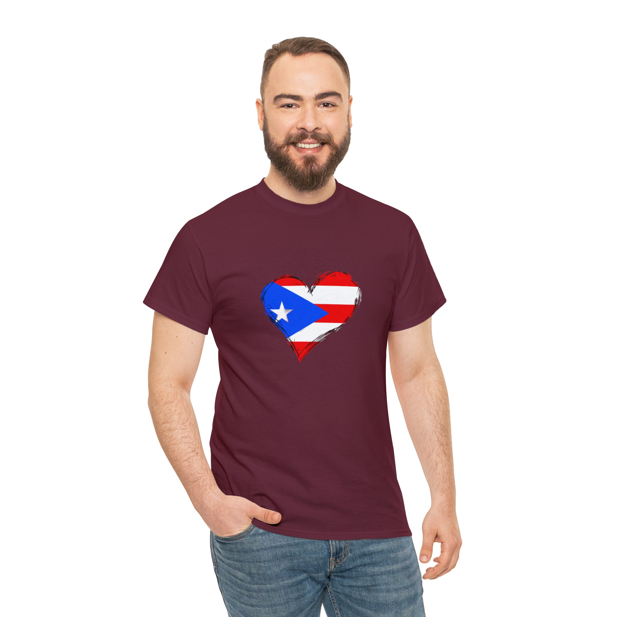 Puerto Rican Flag Heart Unisex Heavy Cotton Tee
