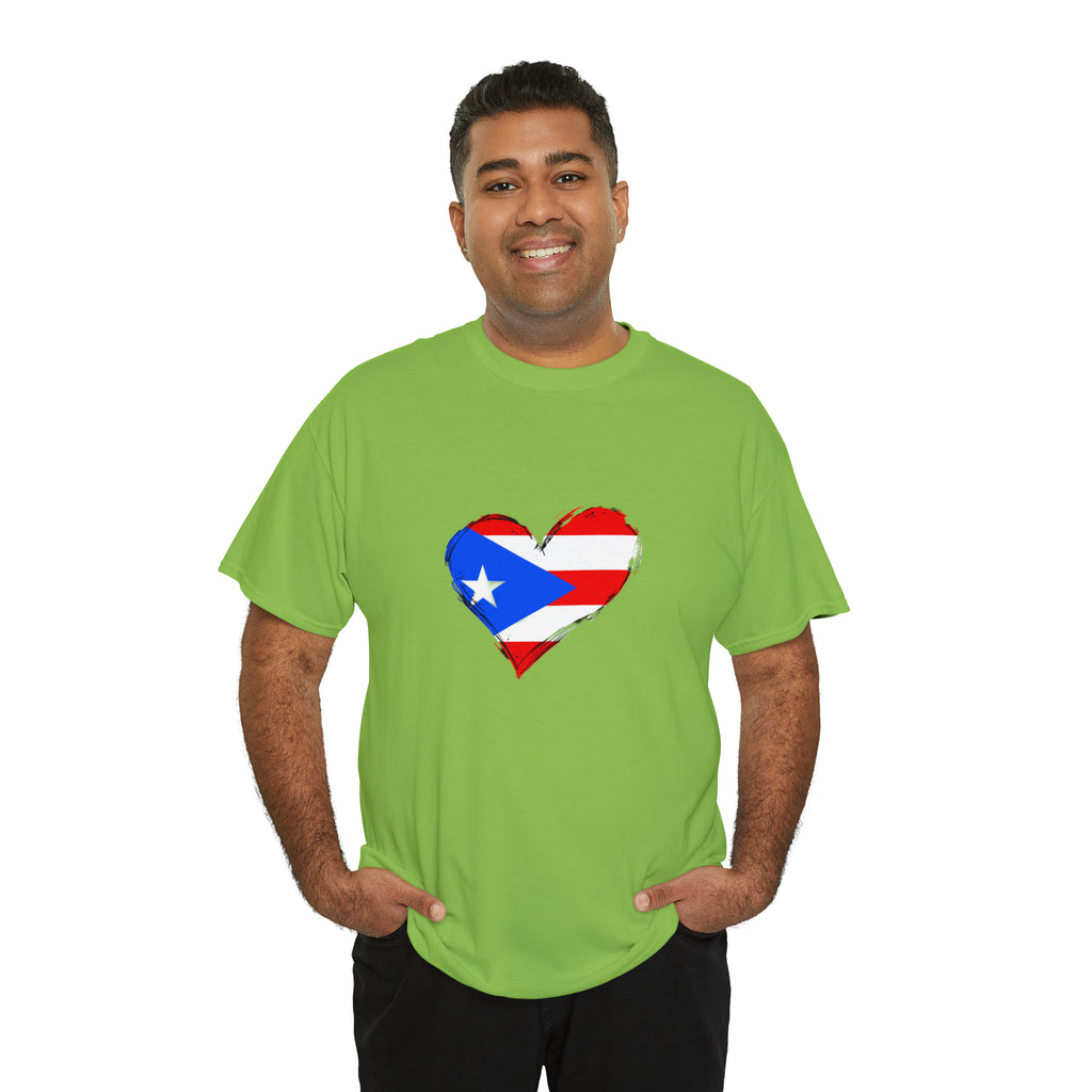 Puerto Rican Flag Heart Unisex Heavy Cotton Tee