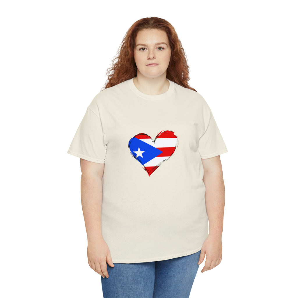 Puerto Rican Flag Heart Unisex Heavy Cotton Tee