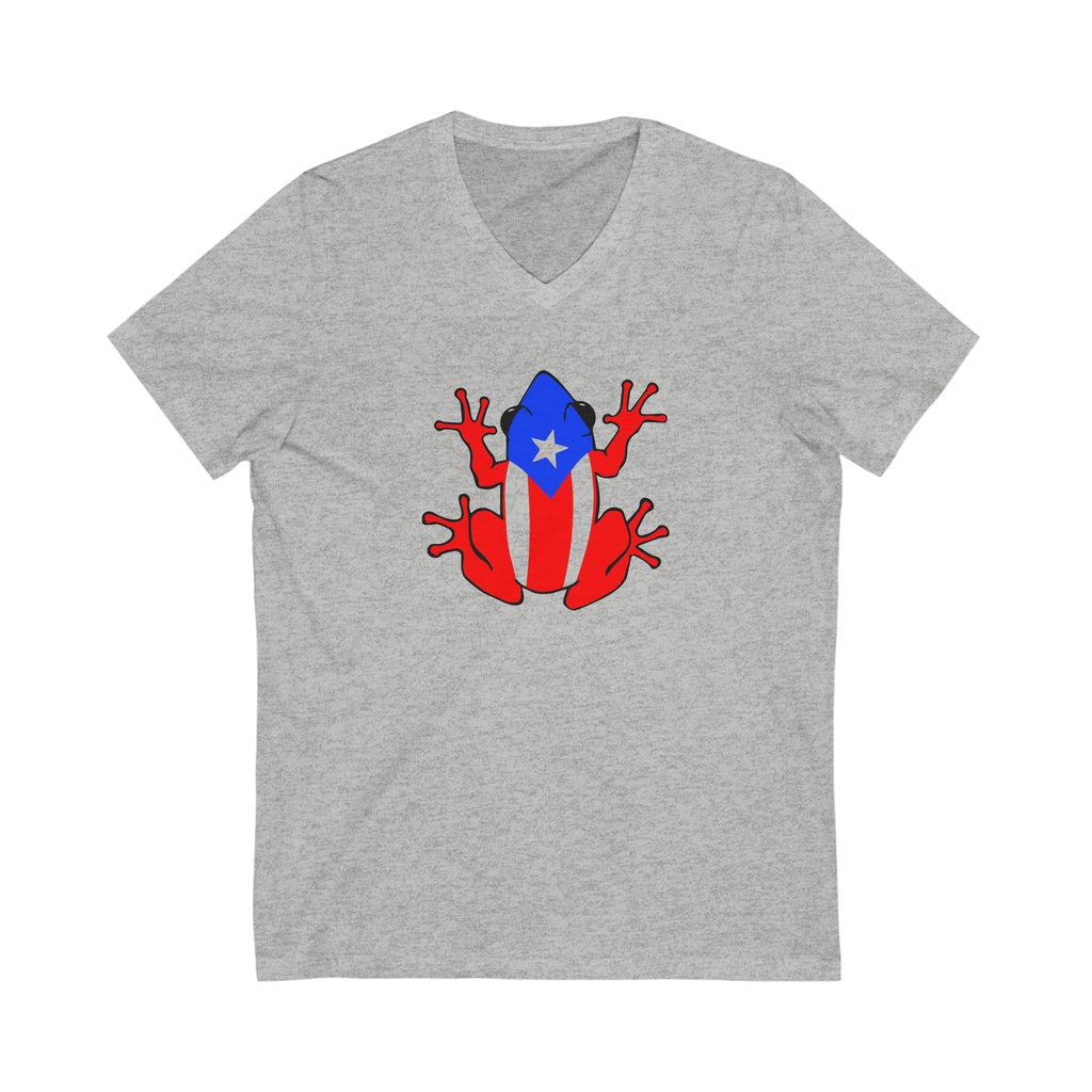 Puerto Rican Flag Coqui Unisex Jersey Short Sleeve V-Neck Tee