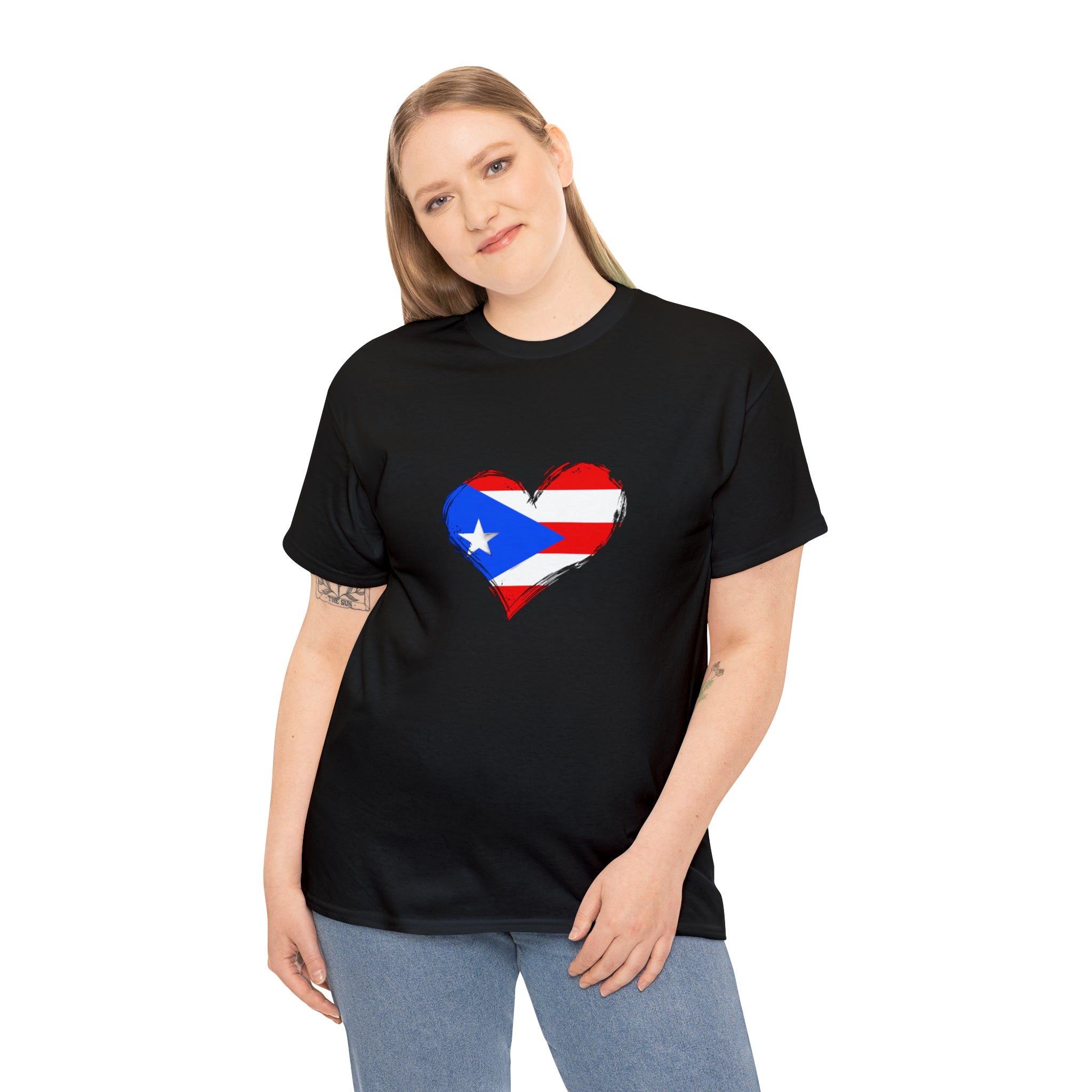 Puerto Rican Flag Heart Unisex Heavy Cotton Tee