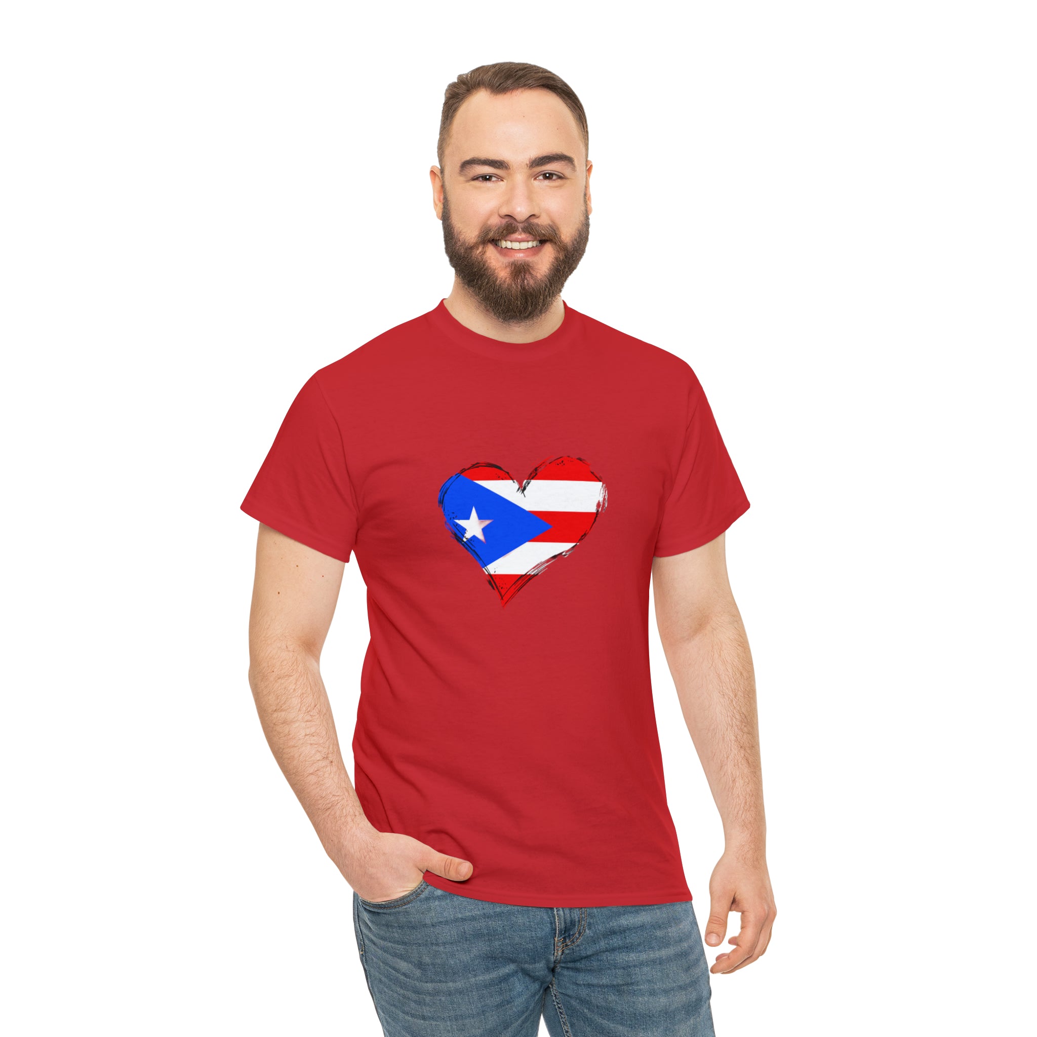 Puerto Rican Flag Heart Unisex Heavy Cotton Tee
