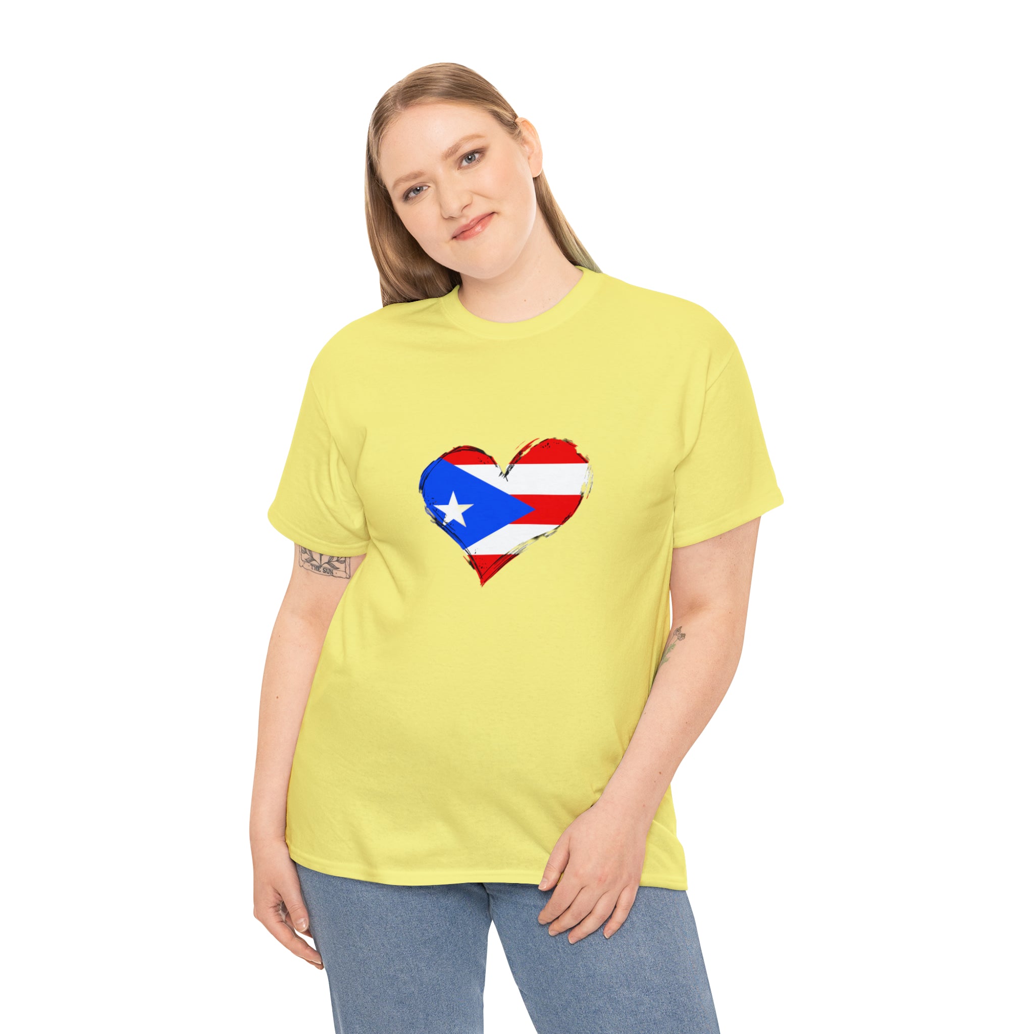 Puerto Rican Flag Heart Unisex Heavy Cotton Tee