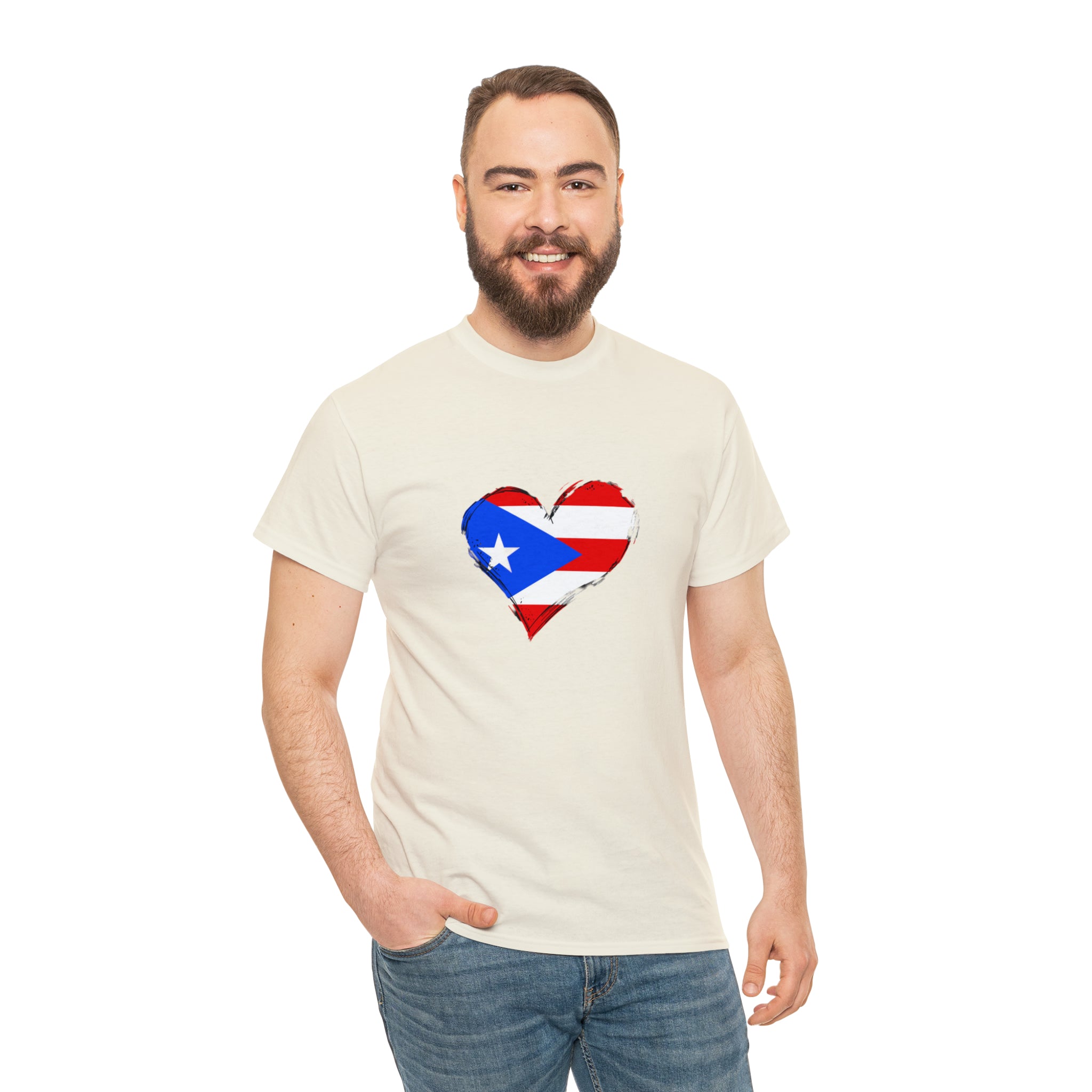 Puerto Rican Flag Heart Unisex Heavy Cotton Tee