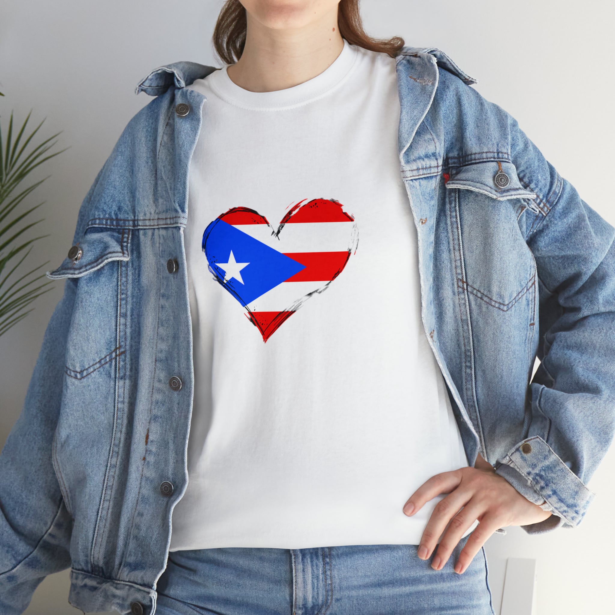 Puerto Rican Flag Heart Unisex Heavy Cotton Tee
