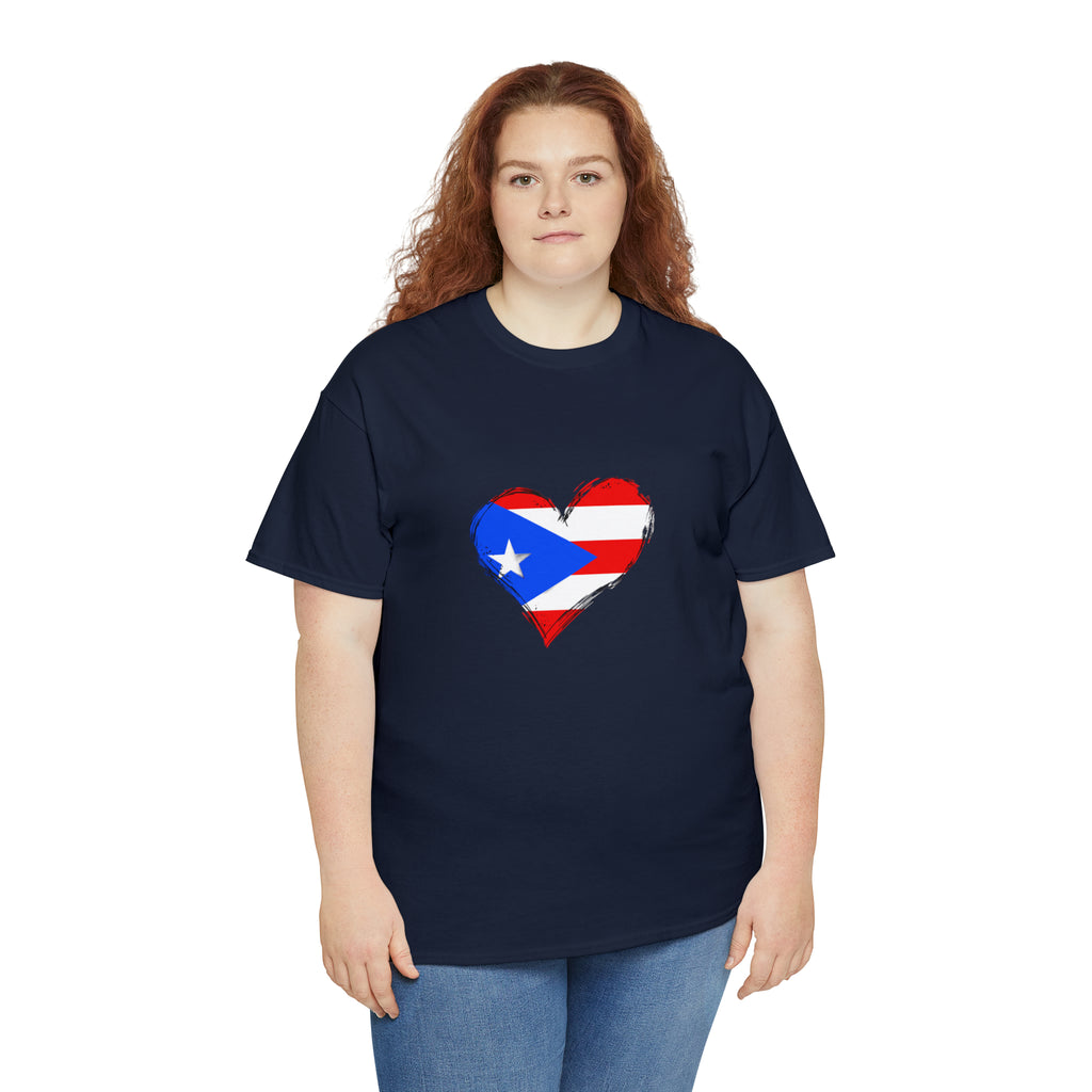 Puerto Rican Flag Heart Unisex Heavy Cotton Tee