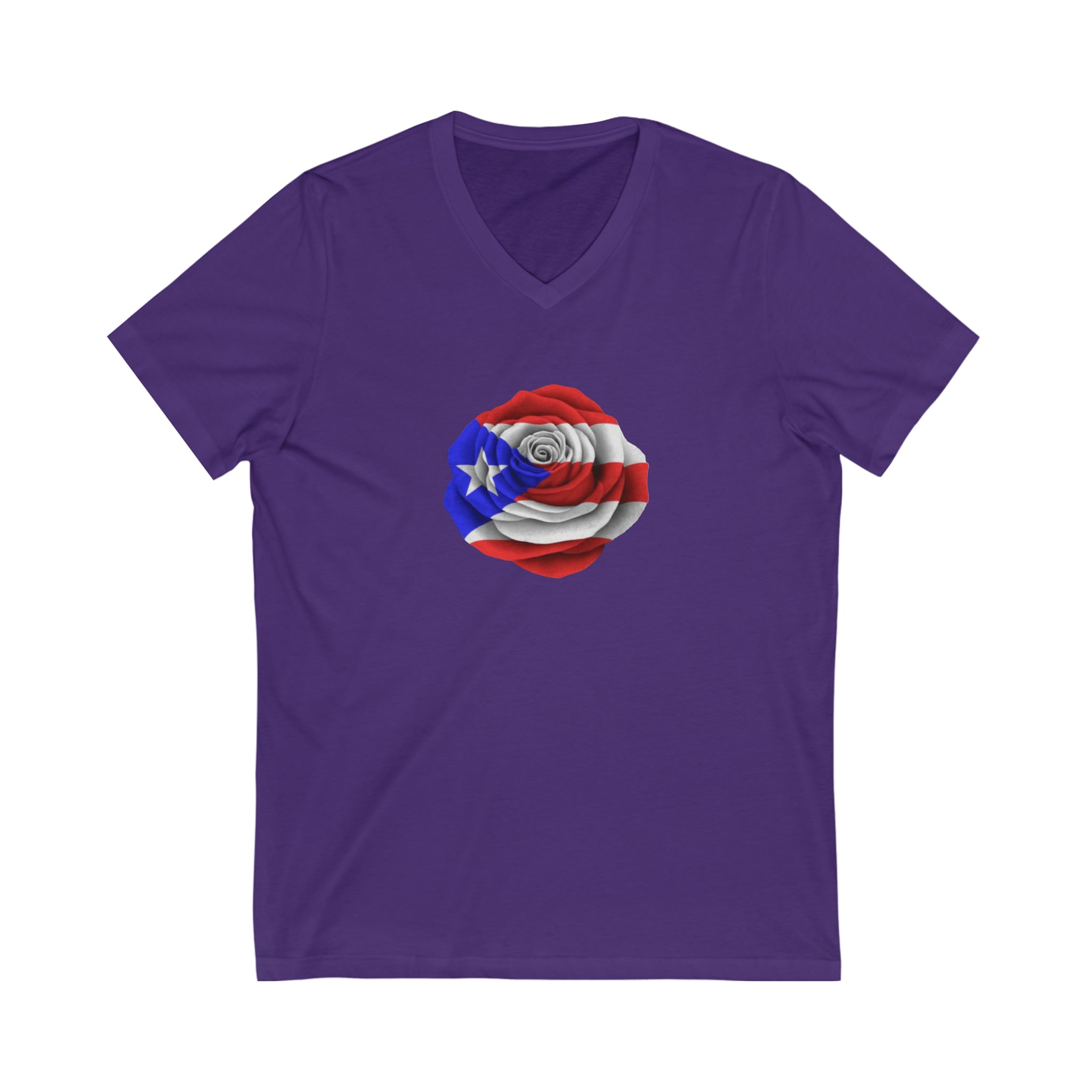 Puerto Rican Flag Rose Unisex Jersey Short Sleeve V-Neck Tee