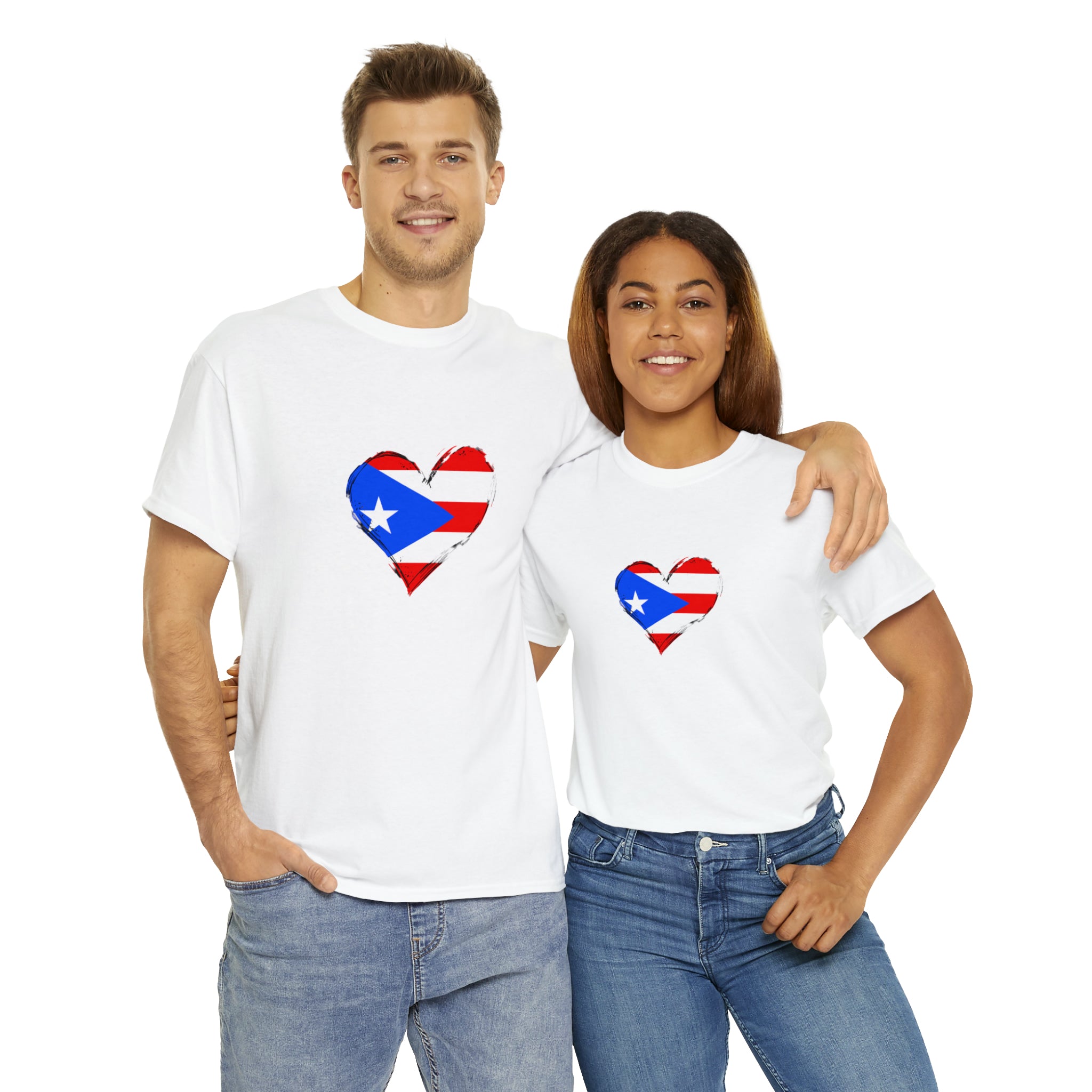 Puerto Rican Flag Heart Unisex Heavy Cotton Tee