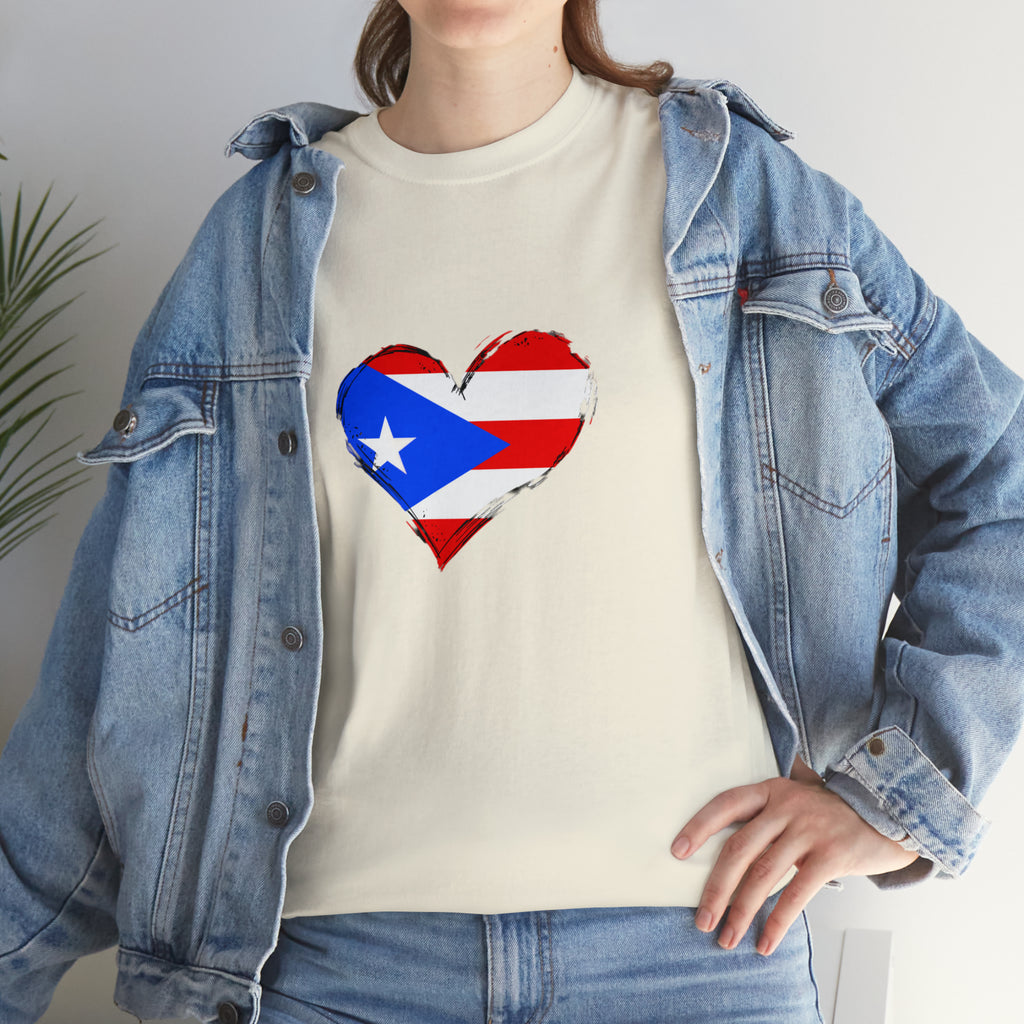 Puerto Rican Flag Heart Unisex Heavy Cotton Tee