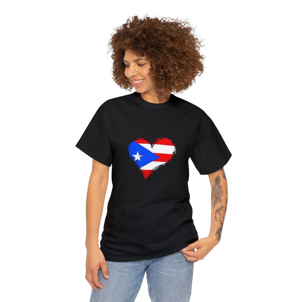 Puerto Rican Flag Heart Unisex Heavy Cotton Tee