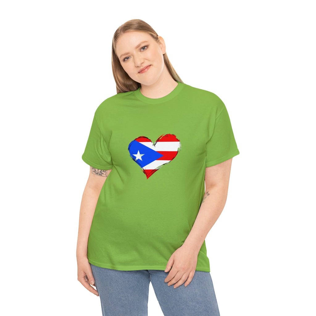 Puerto Rican Flag Heart Unisex Heavy Cotton Tee