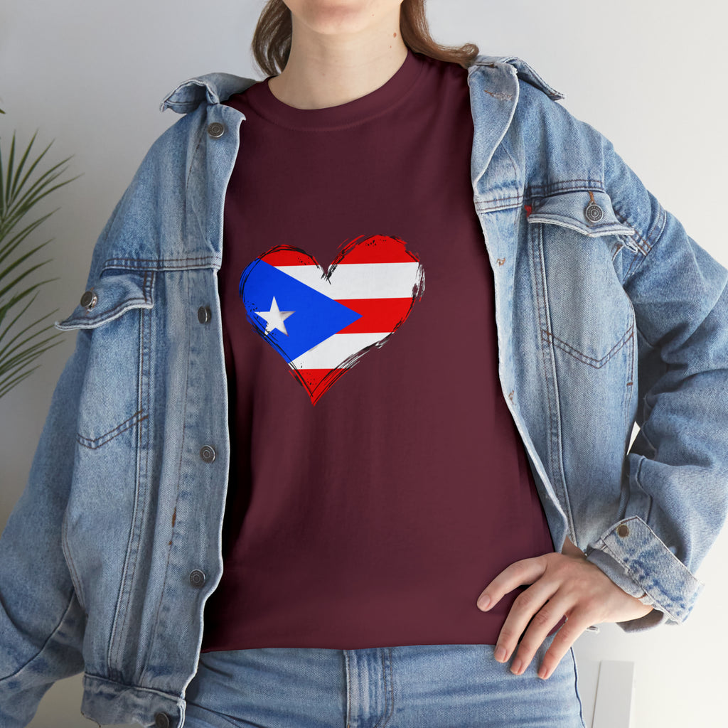 Puerto Rican Flag Heart Unisex Heavy Cotton Tee
