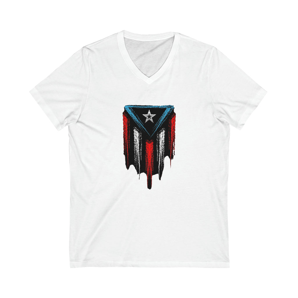 Puerto Rican Flag Unisex Jersey Short Sleeve V-Neck Tee