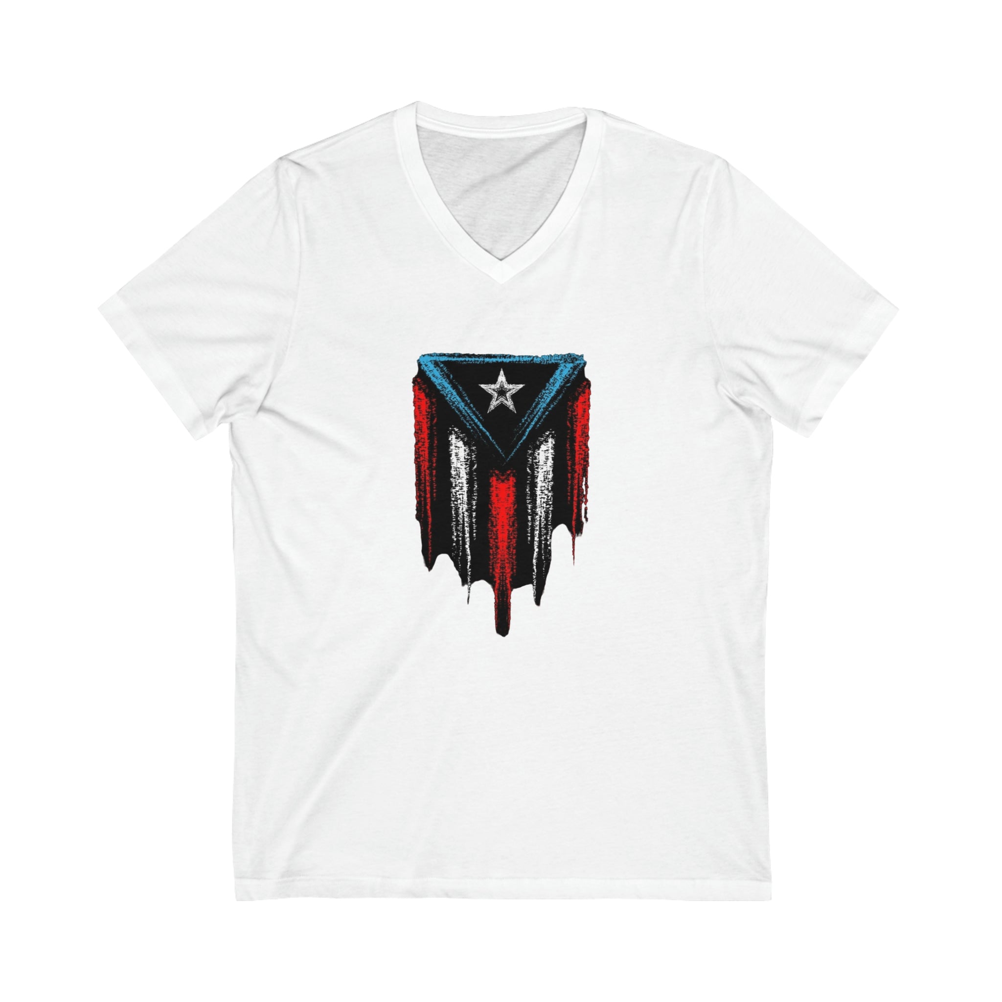 Puerto Rican Flag Unisex Jersey Short Sleeve V-Neck Tee